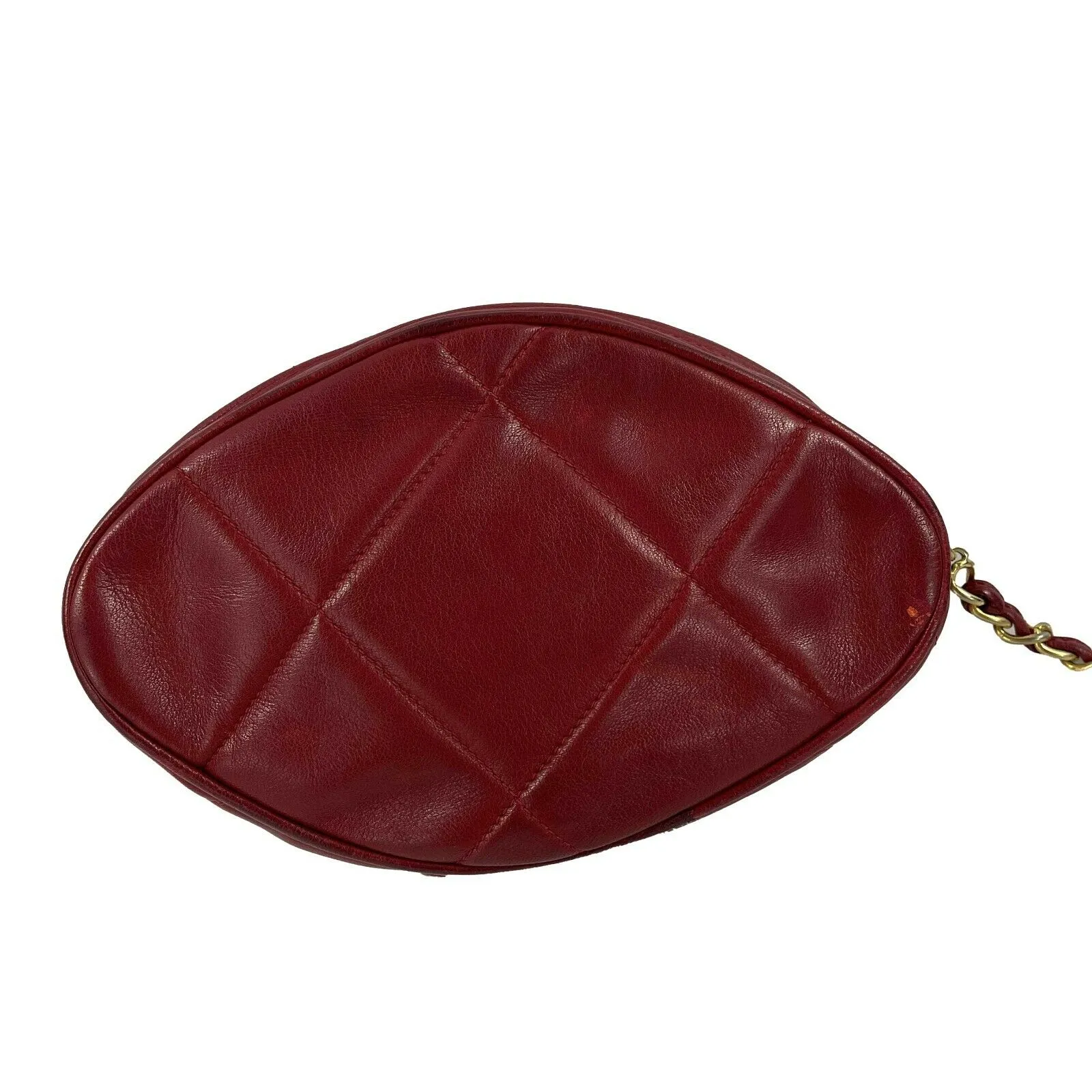 CHANEL - Vintage Quilted Leather CC Oval Red / Gold Tassel Clutch