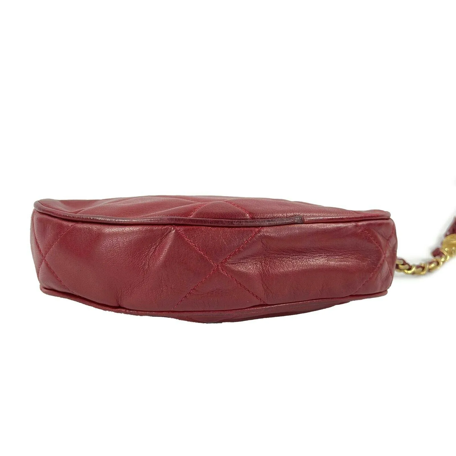 CHANEL - Vintage Quilted Leather CC Oval Red / Gold Tassel Clutch