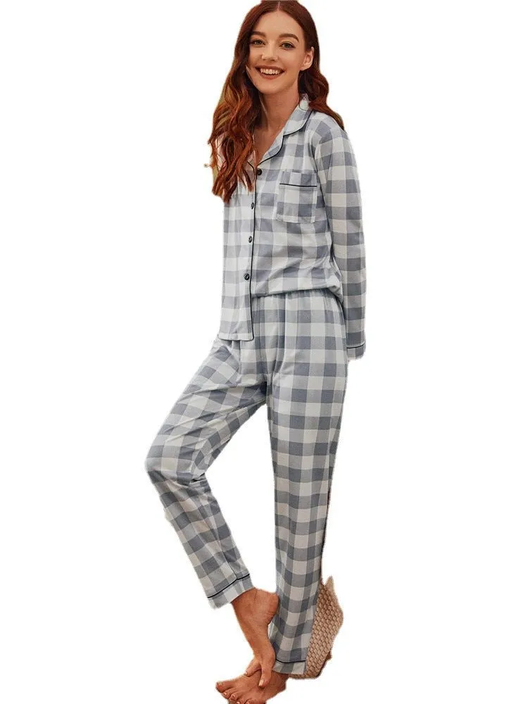 Checkered Pajama Set with Long Sleeve Shirt and Pants