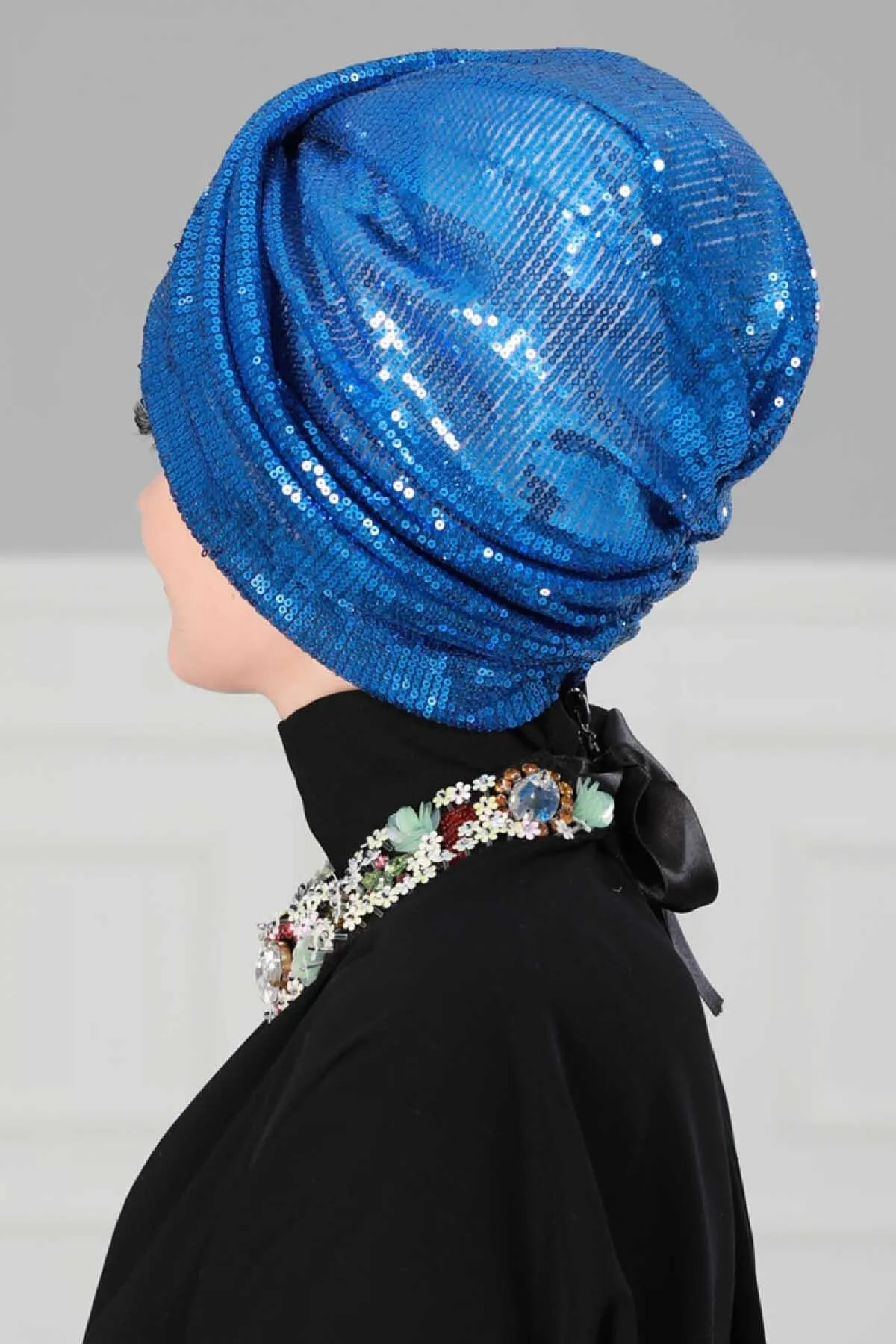 Chic Sequined Instant Turban for Women, Elegant & Easy Head Wrap, Versatile Fashion Hijab Cap, Breathable Hair Loss Chemo Headwear,B-9P