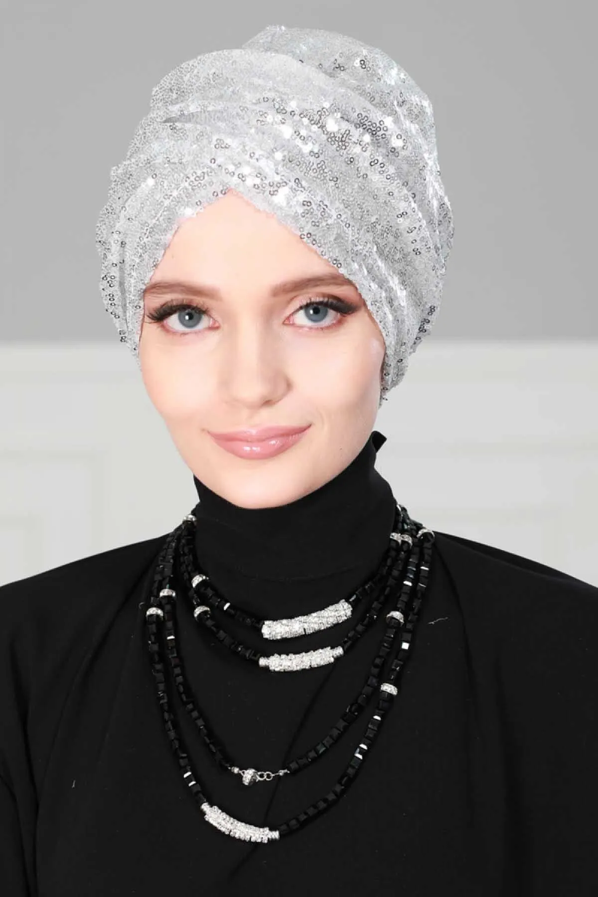 Chic Sequined Instant Turban for Women, Elegant & Easy Head Wrap, Versatile Fashion Hijab Cap, Breathable Hair Loss Chemo Headwear,B-9P