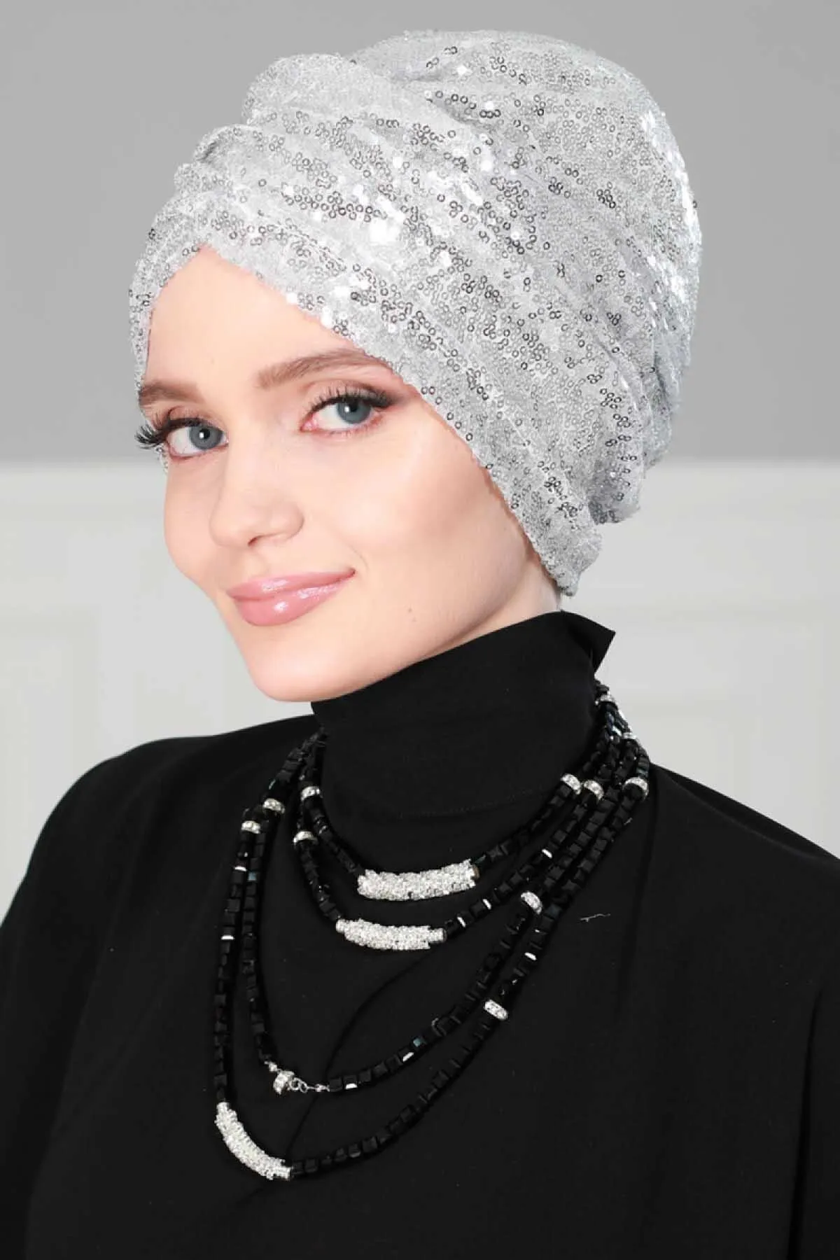 Chic Sequined Instant Turban for Women, Elegant & Easy Head Wrap, Versatile Fashion Hijab Cap, Breathable Hair Loss Chemo Headwear,B-9P