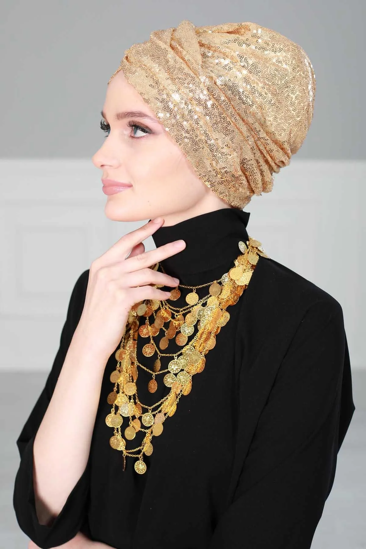 Chic Sequined Instant Turban for Women, Elegant & Easy Head Wrap, Versatile Fashion Hijab Cap, Breathable Hair Loss Chemo Headwear,B-9P