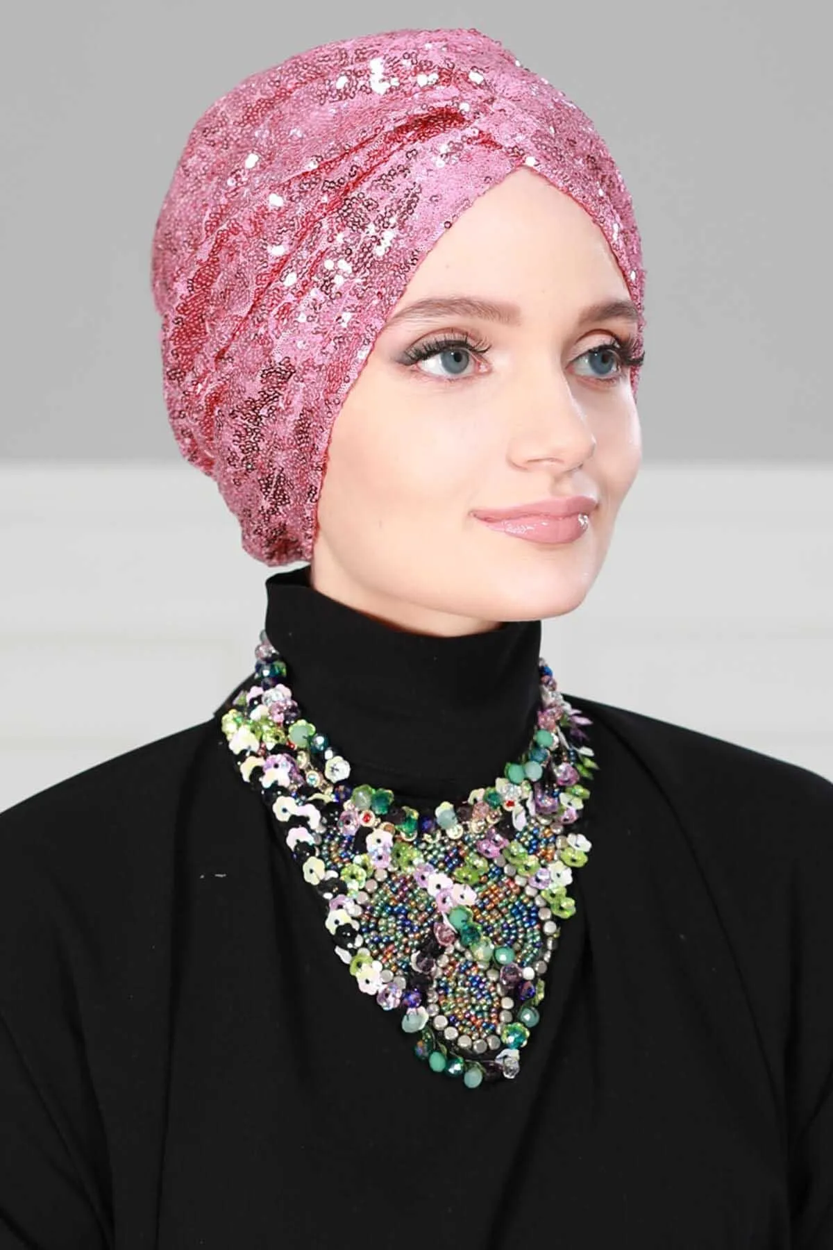 Chic Sequined Instant Turban for Women, Elegant & Easy Head Wrap, Versatile Fashion Hijab Cap, Breathable Hair Loss Chemo Headwear,B-9P