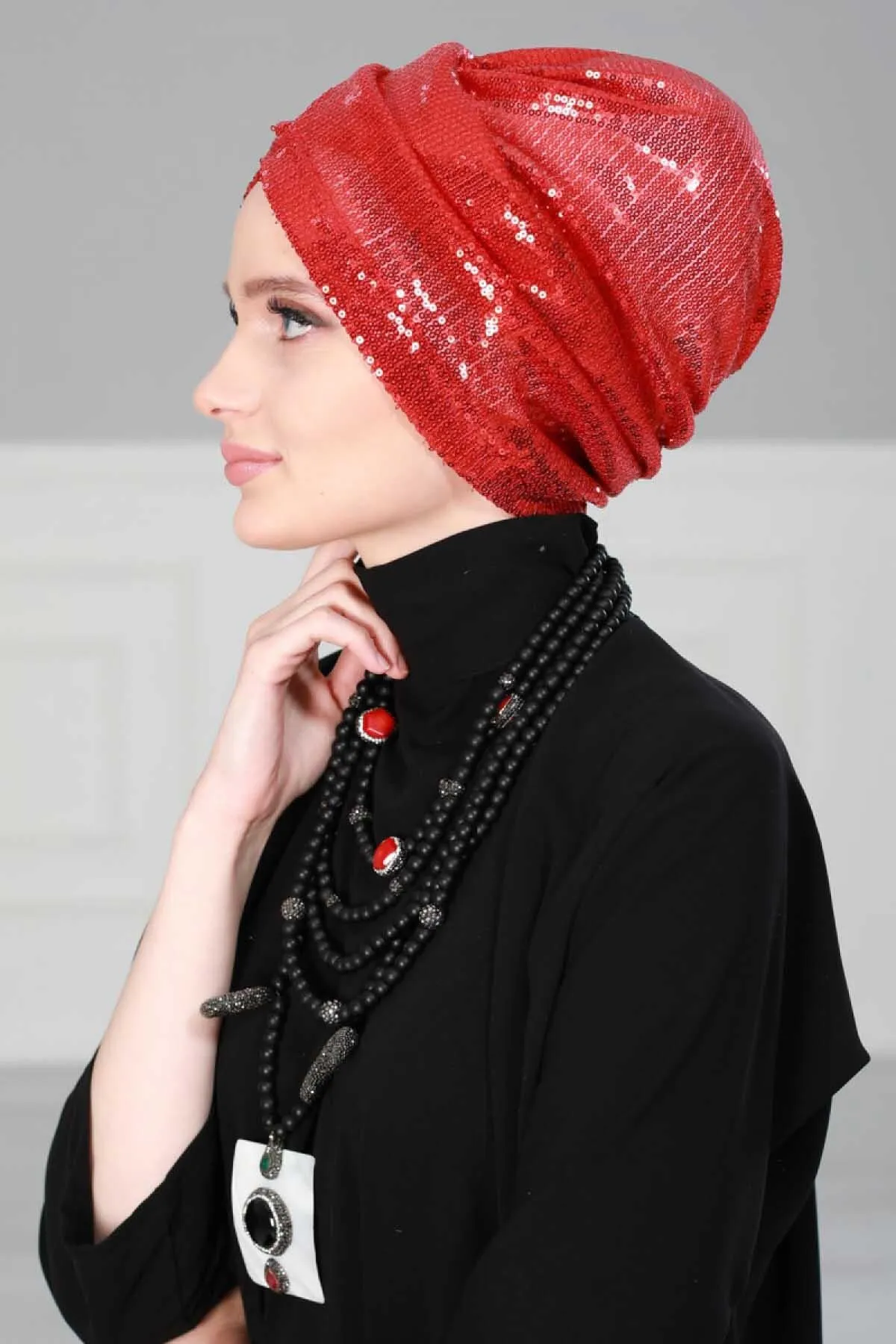 Chic Sequined Instant Turban for Women, Elegant & Easy Head Wrap, Versatile Fashion Hijab Cap, Breathable Hair Loss Chemo Headwear,B-9P