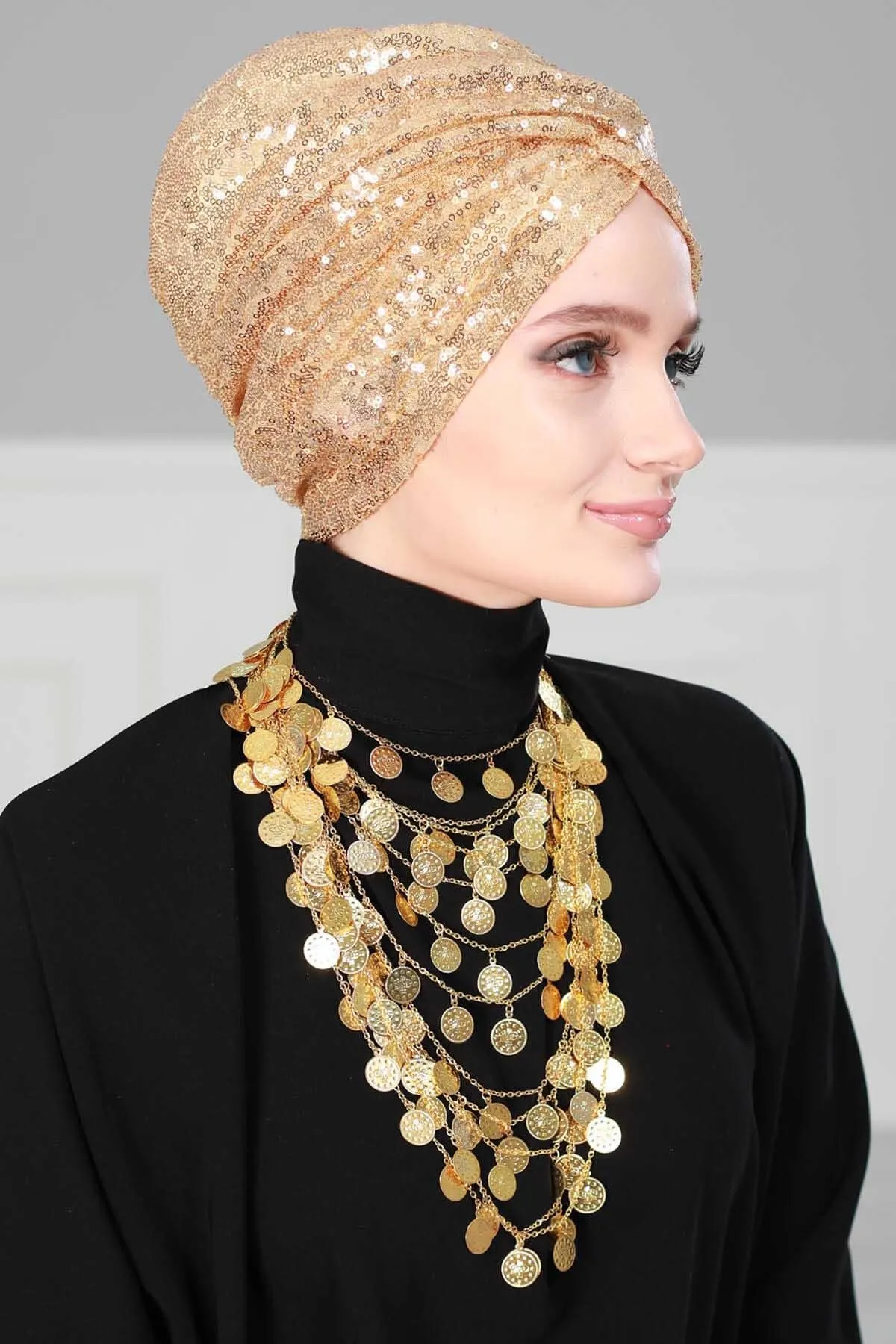 Chic Sequined Instant Turban for Women, Elegant & Easy Head Wrap, Versatile Fashion Hijab Cap, Breathable Hair Loss Chemo Headwear,B-9P