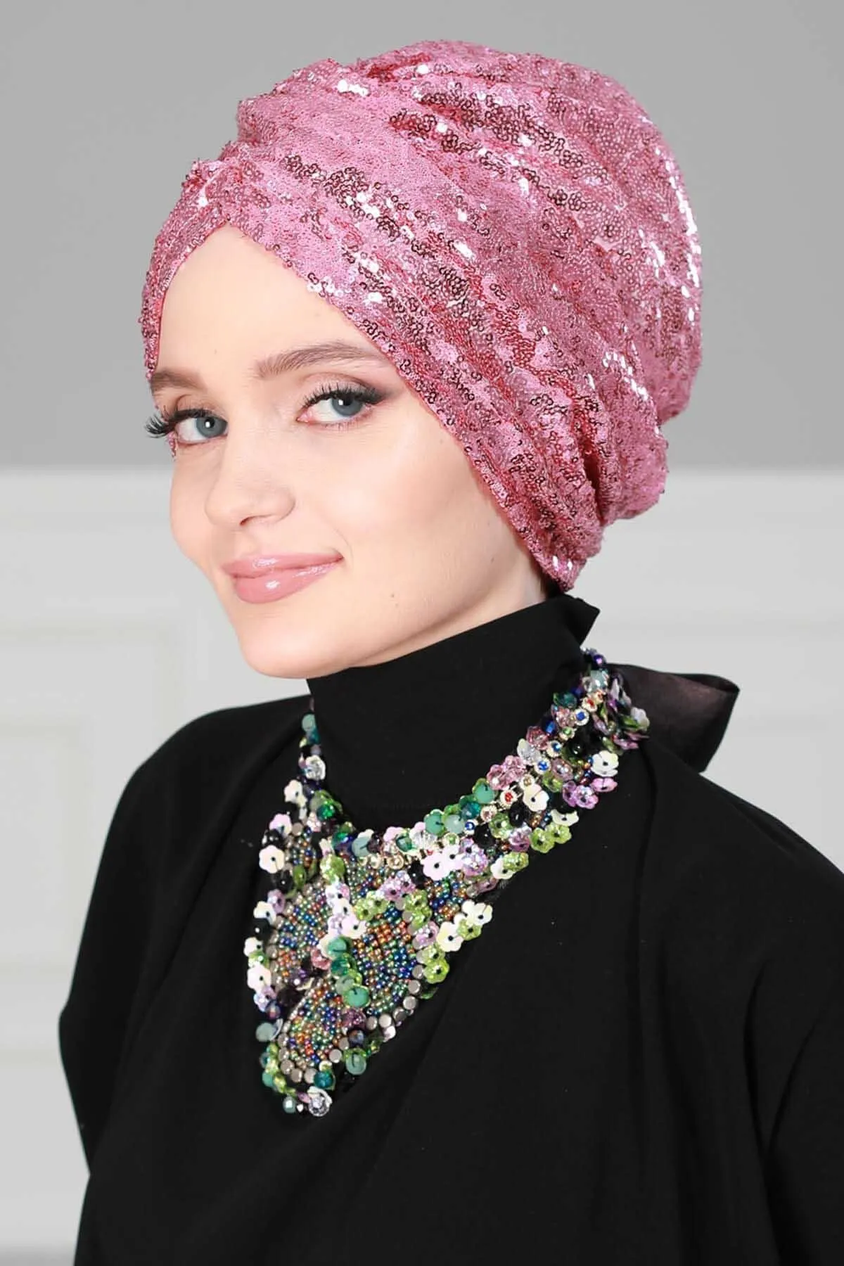 Chic Sequined Instant Turban for Women, Elegant & Easy Head Wrap, Versatile Fashion Hijab Cap, Breathable Hair Loss Chemo Headwear,B-9P