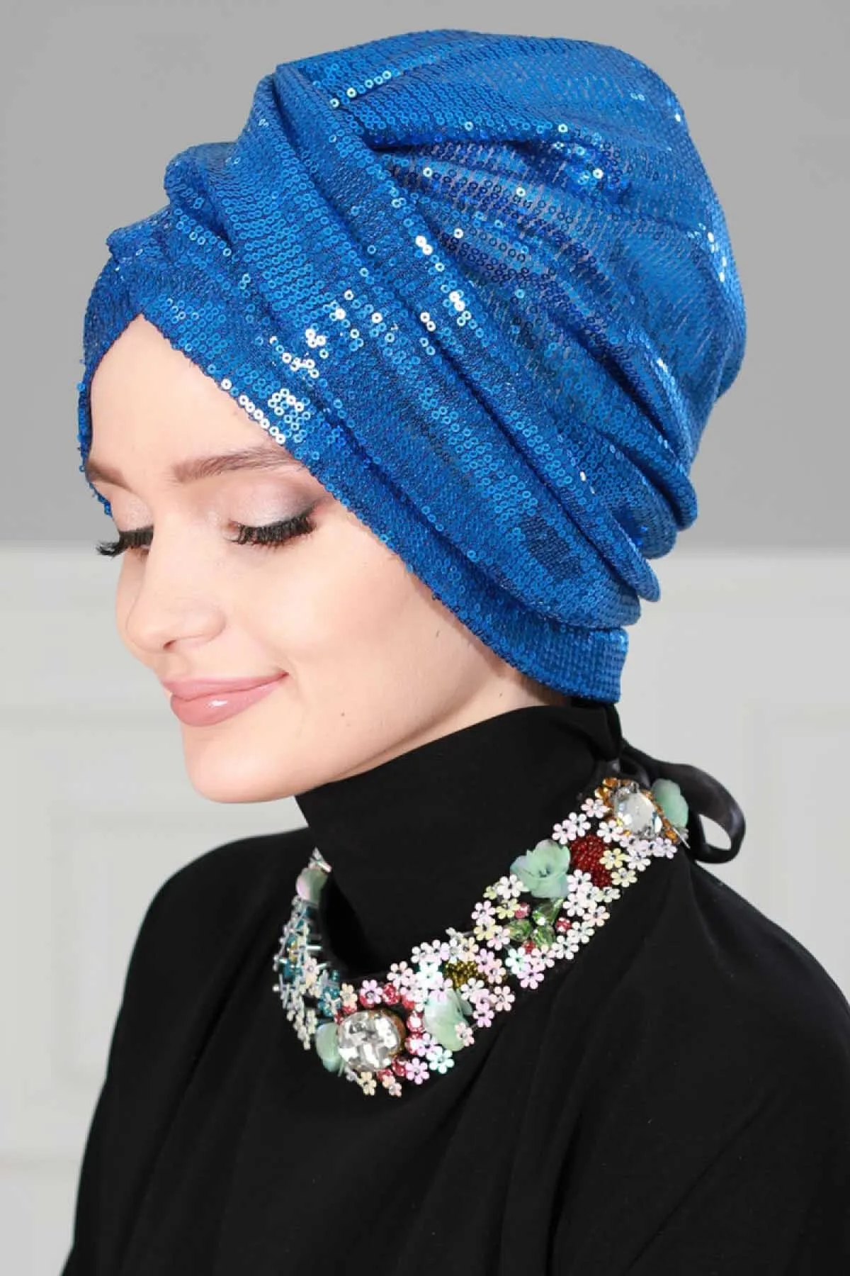 Chic Sequined Instant Turban for Women, Elegant & Easy Head Wrap, Versatile Fashion Hijab Cap, Breathable Hair Loss Chemo Headwear,B-9P