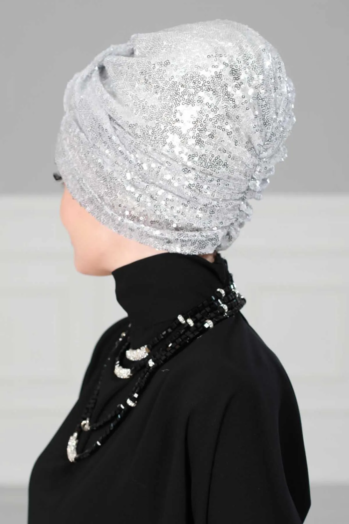 Chic Sequined Instant Turban for Women, Elegant & Easy Head Wrap, Versatile Fashion Hijab Cap, Breathable Hair Loss Chemo Headwear,B-9P