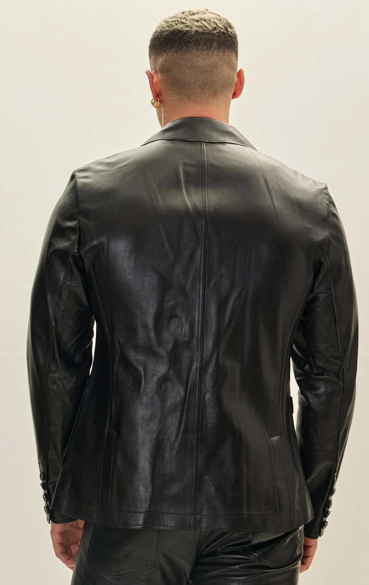 Classic Two-Button Leather Blazer - Black