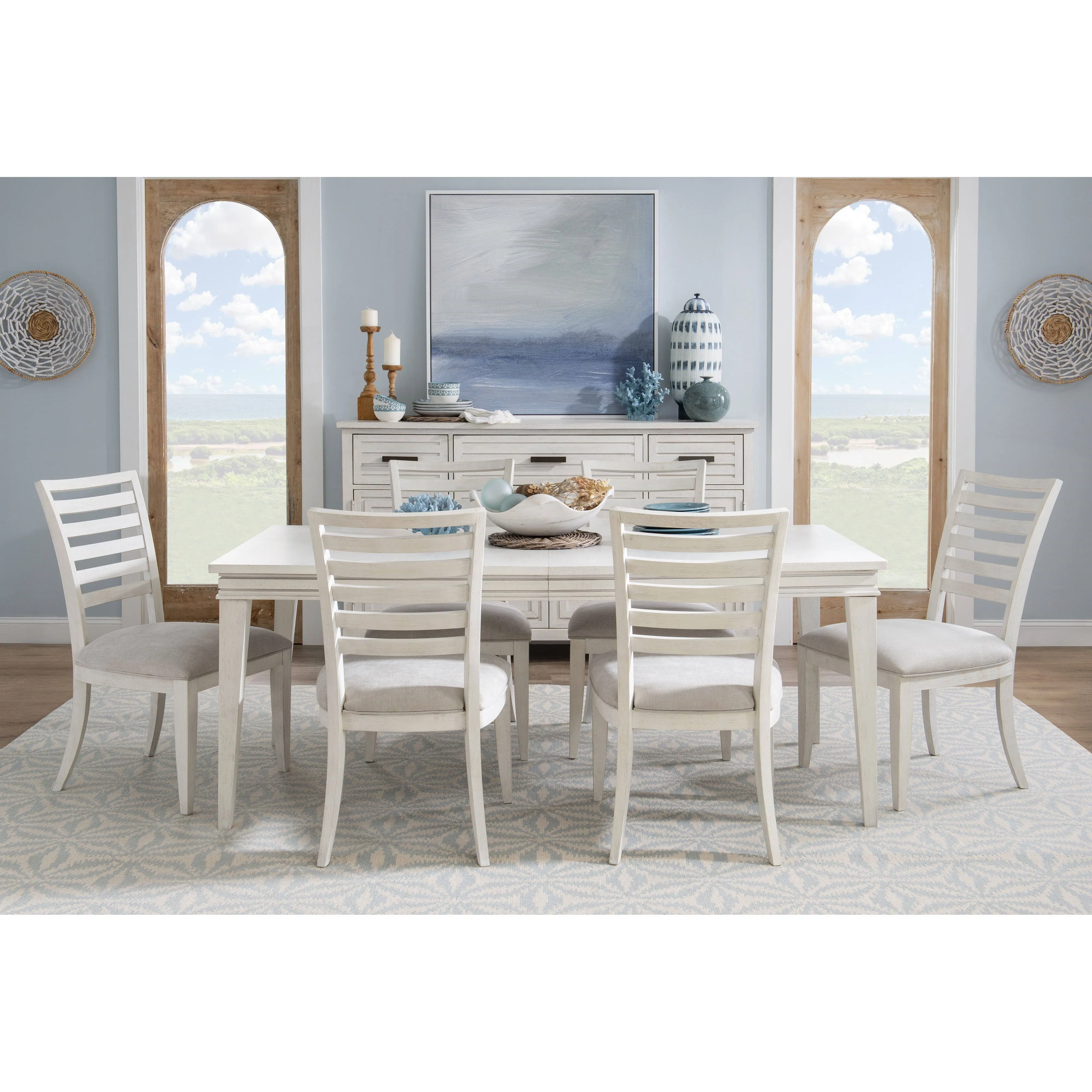 Coastal White Dining Set 7-Pc Extendable (74-92")