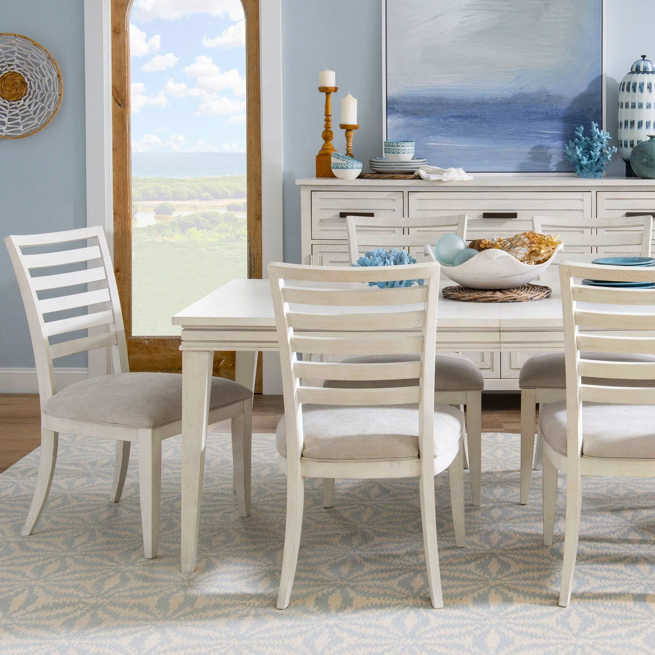 Coastal White Dining Set 7-Pc Extendable (74-92")