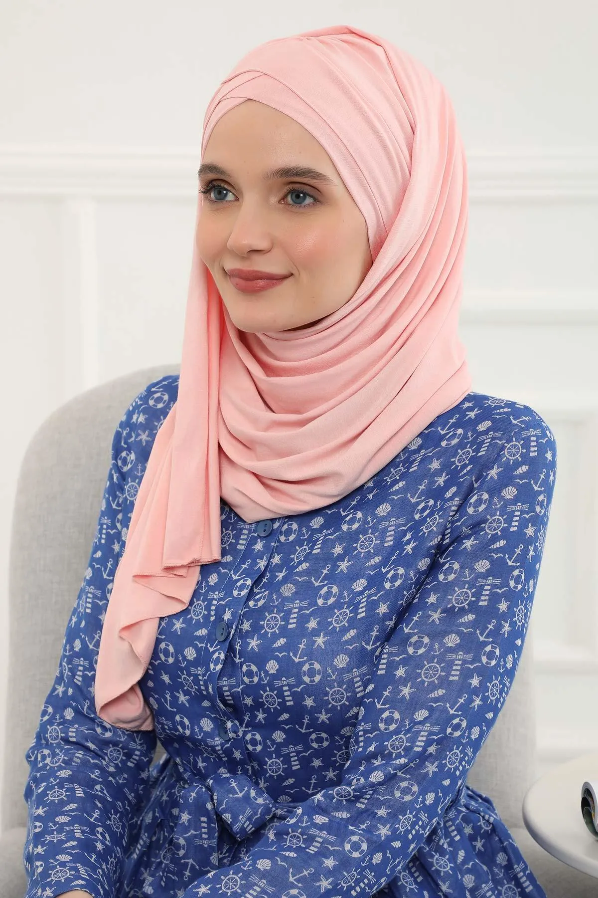 Comfortable Cross Stitched Jersey Shawl Practical Cotton Hijab for Women, Front Cross-Stitched Shirred Jersey Hijab Shawl,CPS-45