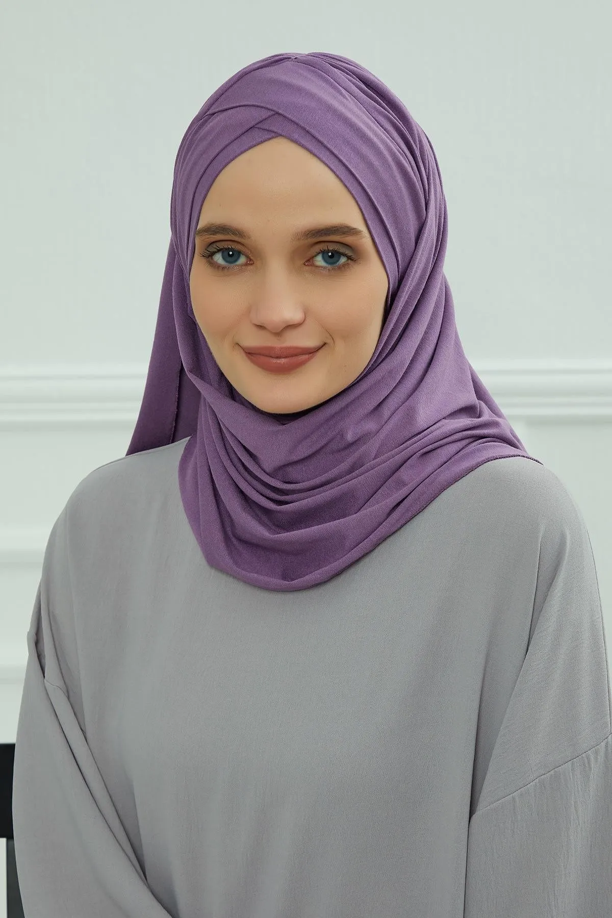 Comfortable Cross Stitched Jersey Shawl Practical Cotton Hijab for Women, Front Cross-Stitched Shirred Jersey Hijab Shawl,CPS-45