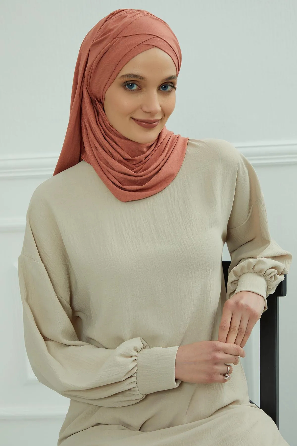 Comfortable Cross Stitched Jersey Shawl Practical Cotton Hijab for Women, Front Cross-Stitched Shirred Jersey Hijab Shawl,CPS-45