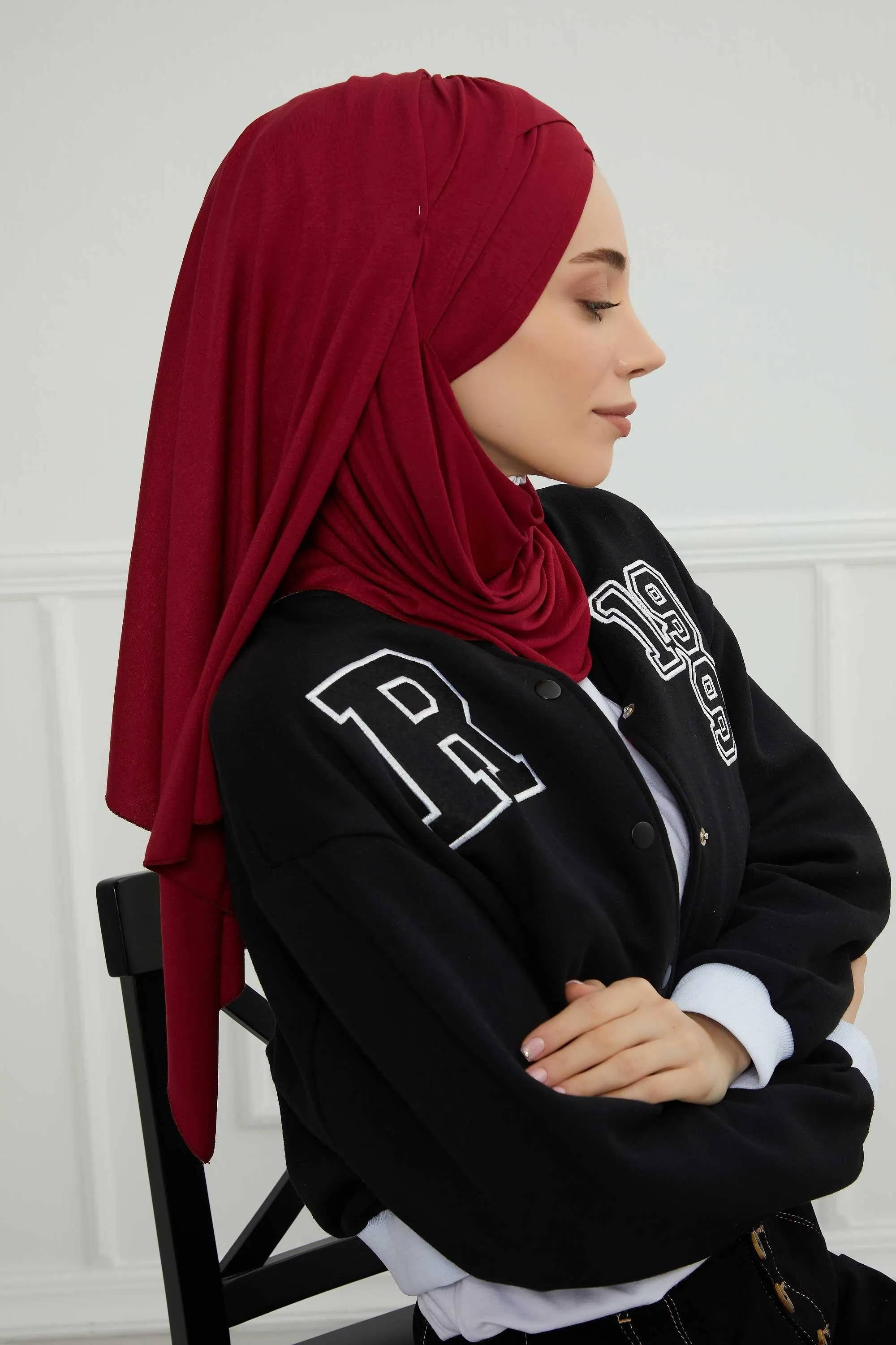 Comfortable Cross Stitched Jersey Shawl Practical Cotton Hijab for Women, Front Cross-Stitched Shirred Jersey Hijab Shawl,CPS-45