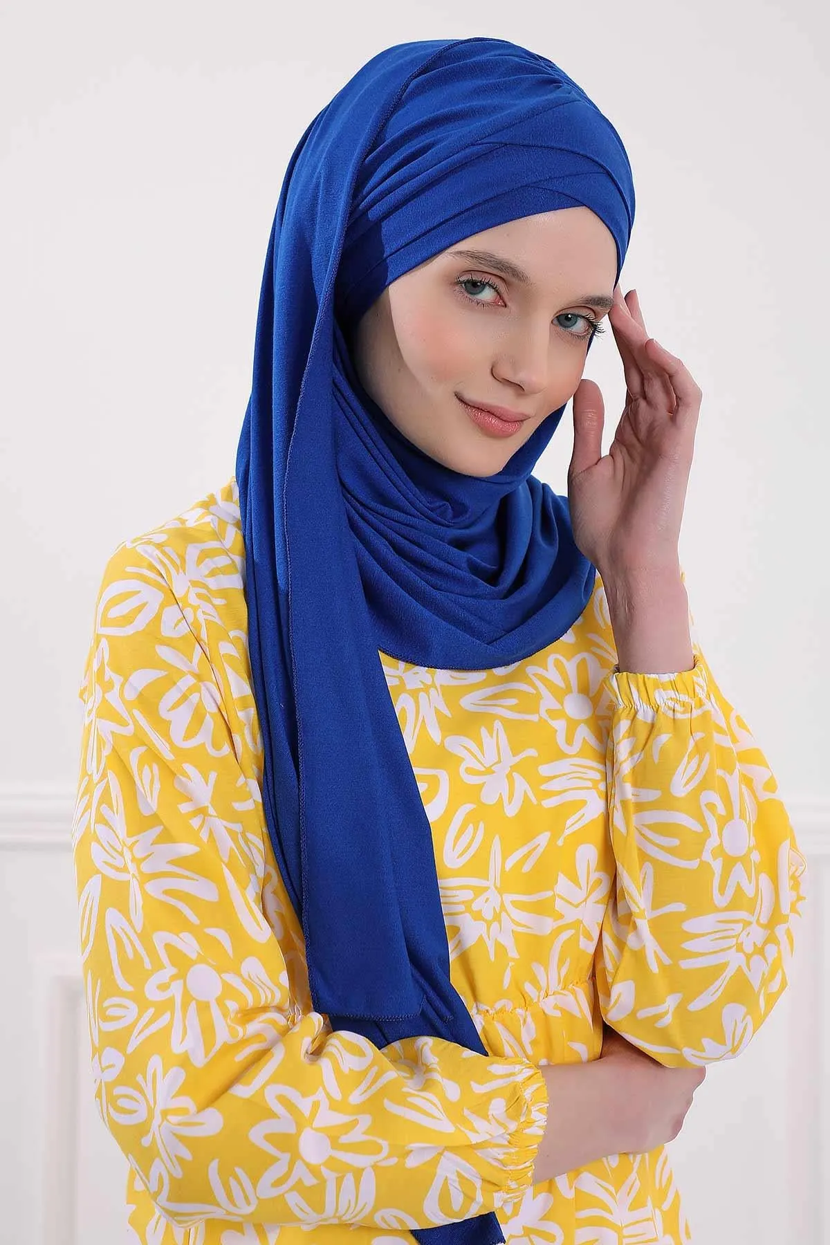 Comfortable Cross Stitched Jersey Shawl Practical Cotton Hijab for Women, Front Cross-Stitched Shirred Jersey Hijab Shawl,CPS-45