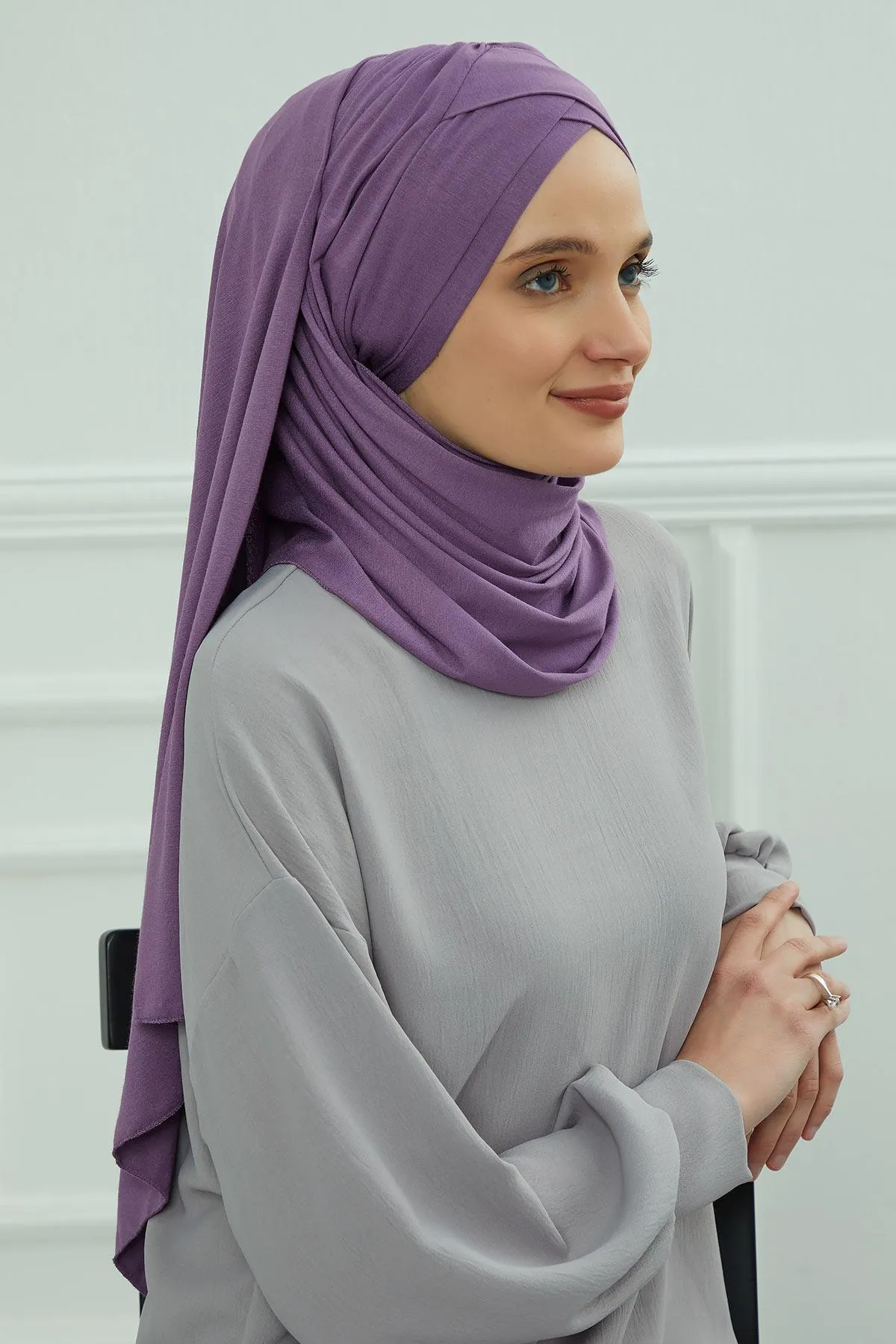 Comfortable Cross Stitched Jersey Shawl Practical Cotton Hijab for Women, Front Cross-Stitched Shirred Jersey Hijab Shawl,CPS-45