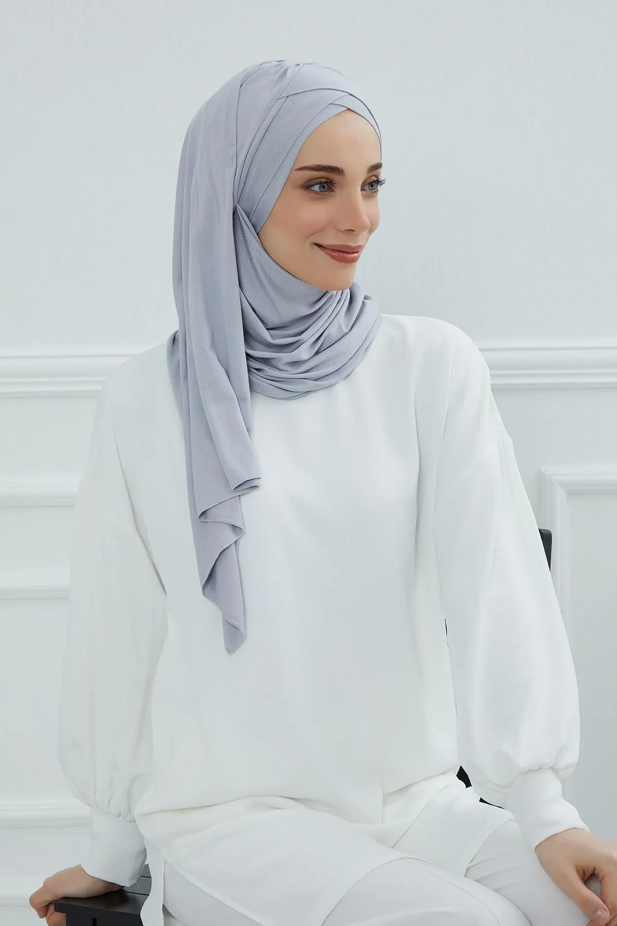 Comfortable Cross Stitched Jersey Shawl Practical Cotton Hijab for Women, Front Cross-Stitched Shirred Jersey Hijab Shawl,CPS-45