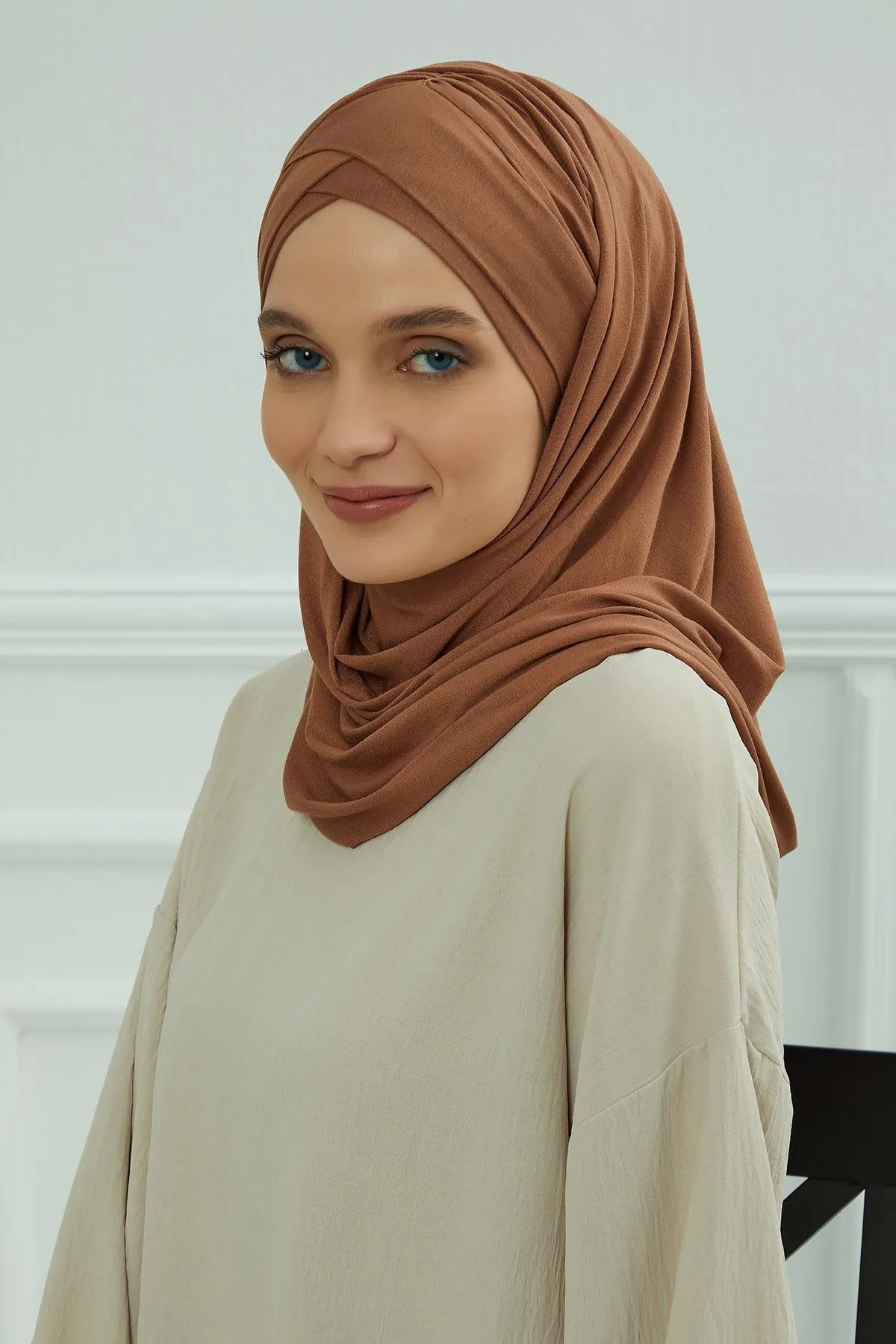 Comfortable Cross Stitched Jersey Shawl Practical Cotton Hijab for Women, Front Cross-Stitched Shirred Jersey Hijab Shawl,CPS-45