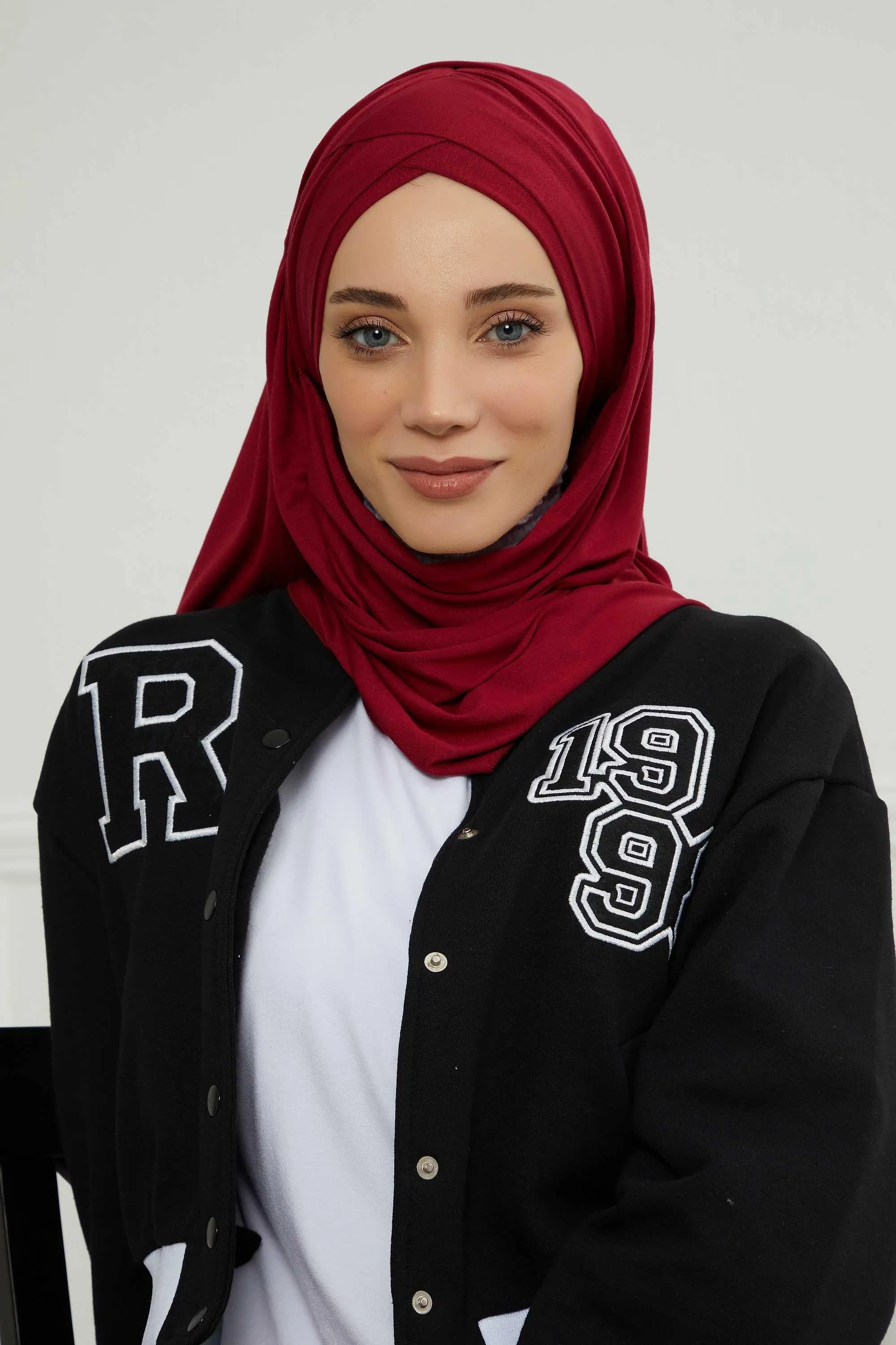 Comfortable Cross Stitched Jersey Shawl Practical Cotton Hijab for Women, Front Cross-Stitched Shirred Jersey Hijab Shawl,CPS-45