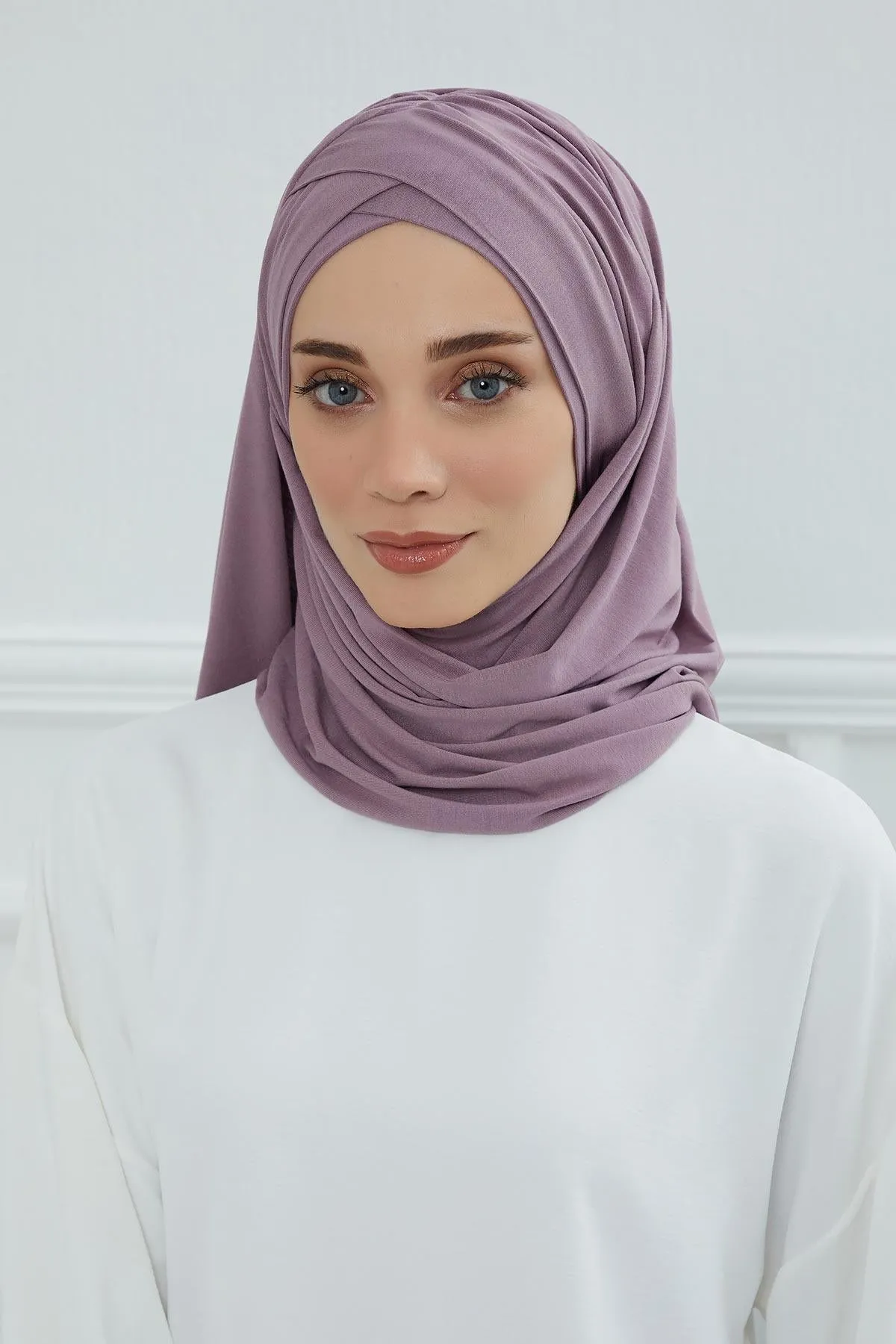 Comfortable Cross Stitched Jersey Shawl Practical Cotton Hijab for Women, Front Cross-Stitched Shirred Jersey Hijab Shawl,CPS-45