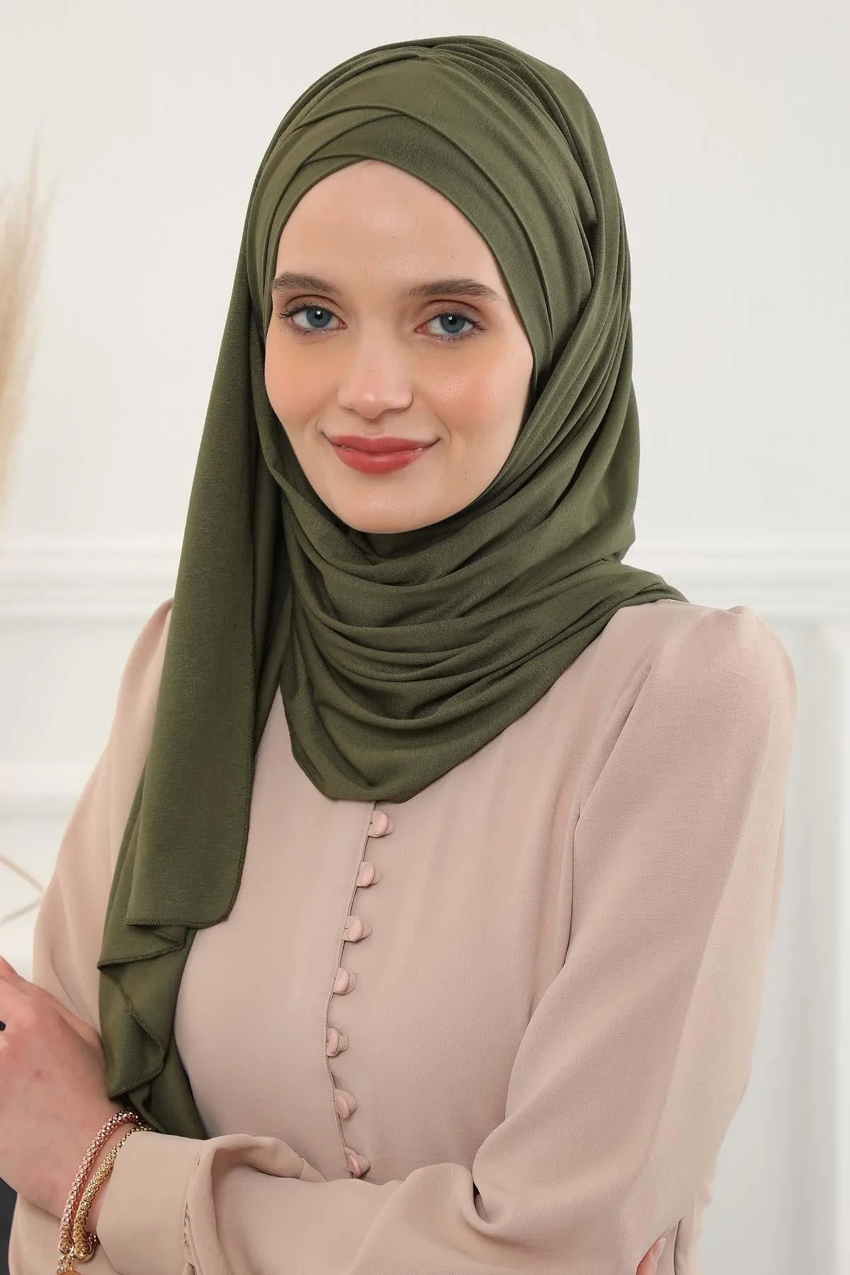 Comfortable Cross Stitched Jersey Shawl Practical Cotton Hijab for Women, Front Cross-Stitched Shirred Jersey Hijab Shawl,CPS-45