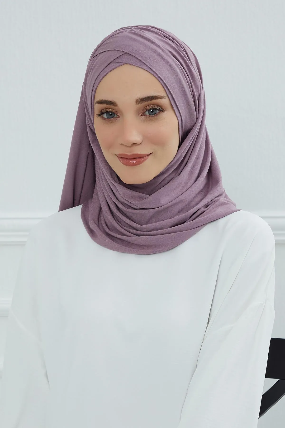 Comfortable Cross Stitched Jersey Shawl Practical Cotton Hijab for Women, Front Cross-Stitched Shirred Jersey Hijab Shawl,CPS-45