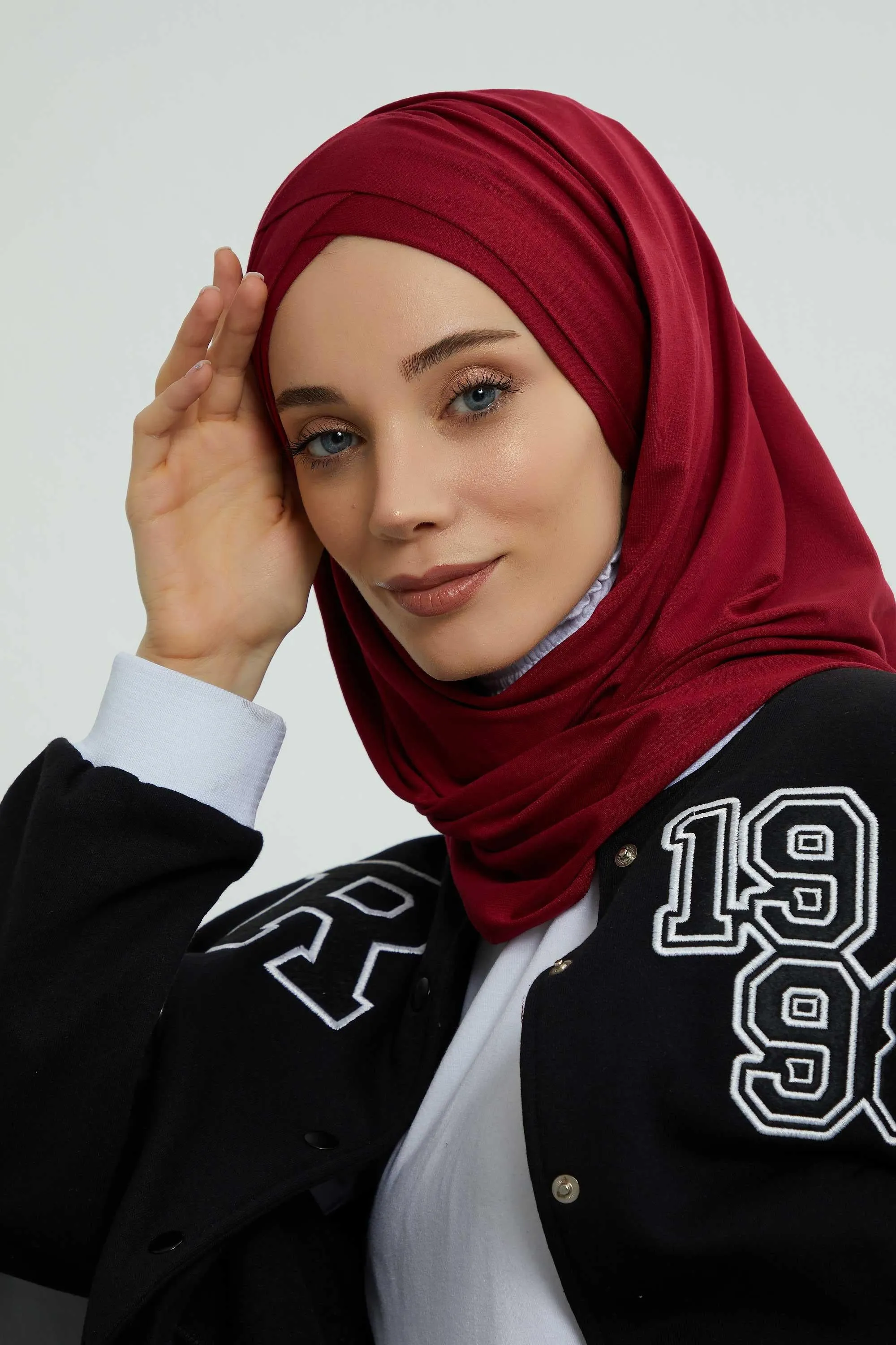 Comfortable Cross Stitched Jersey Shawl Practical Cotton Hijab for Women, Front Cross-Stitched Shirred Jersey Hijab Shawl,CPS-45