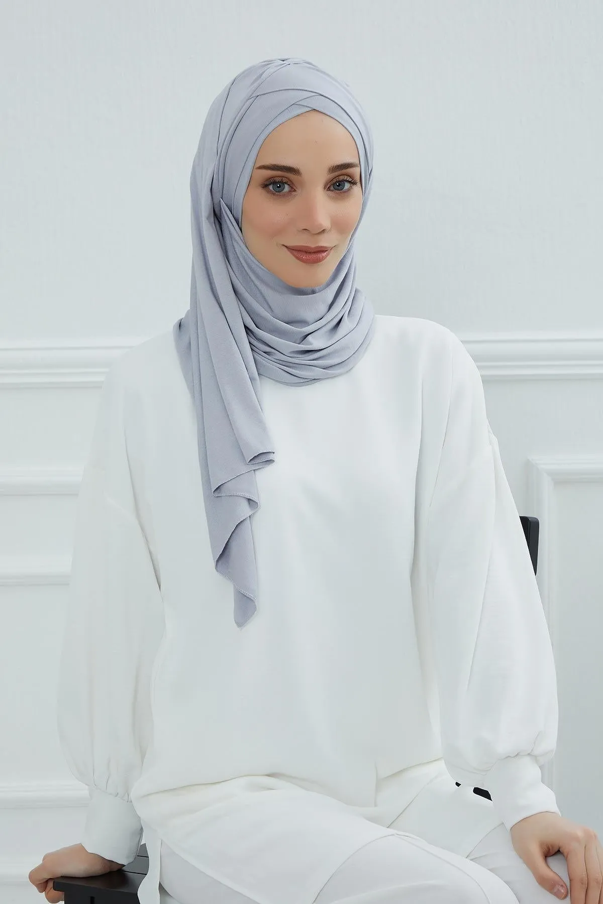 Comfortable Cross Stitched Jersey Shawl Practical Cotton Hijab for Women, Front Cross-Stitched Shirred Jersey Hijab Shawl,CPS-45