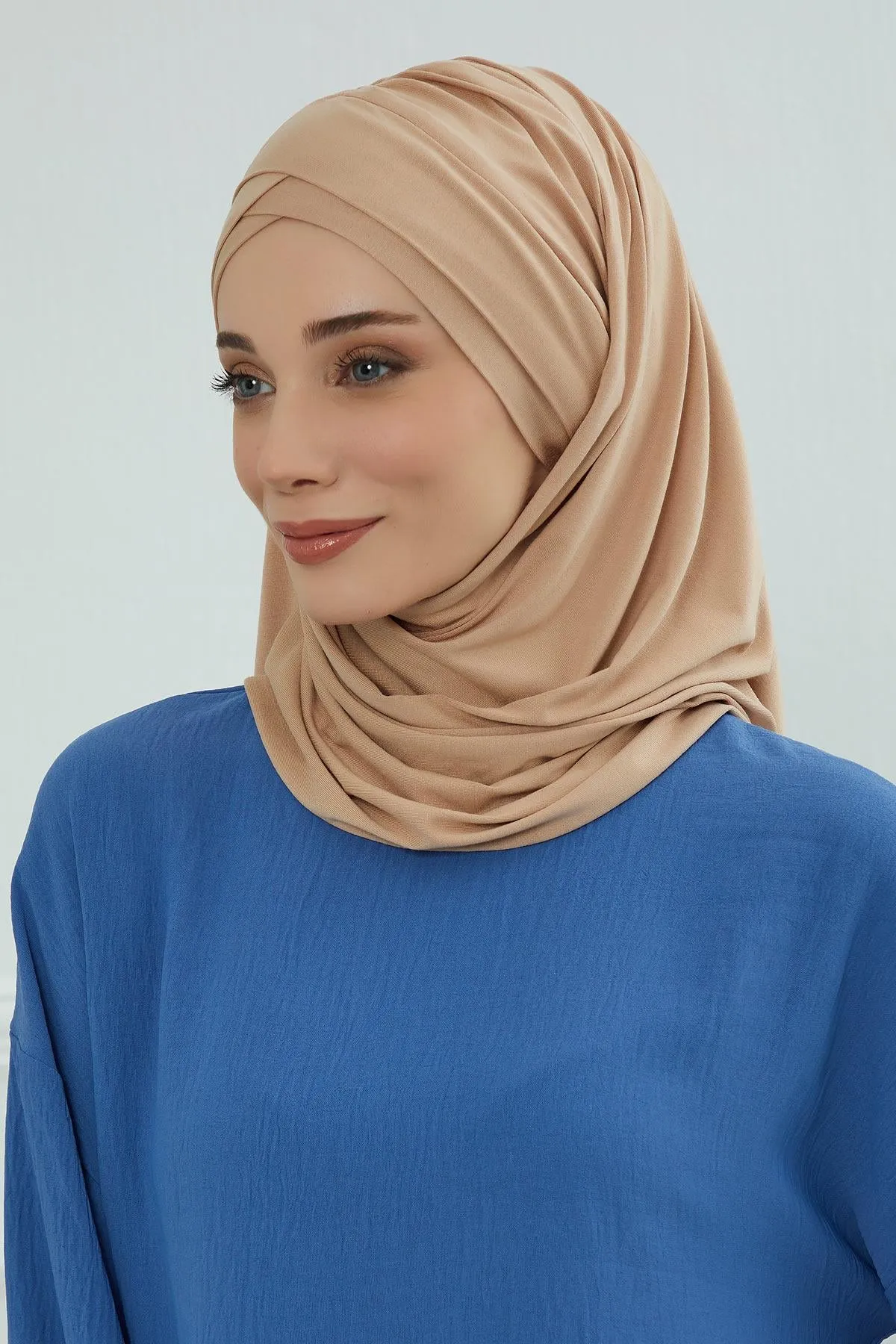 Comfortable Cross Stitched Jersey Shawl Practical Cotton Hijab for Women, Front Cross-Stitched Shirred Jersey Hijab Shawl,CPS-45