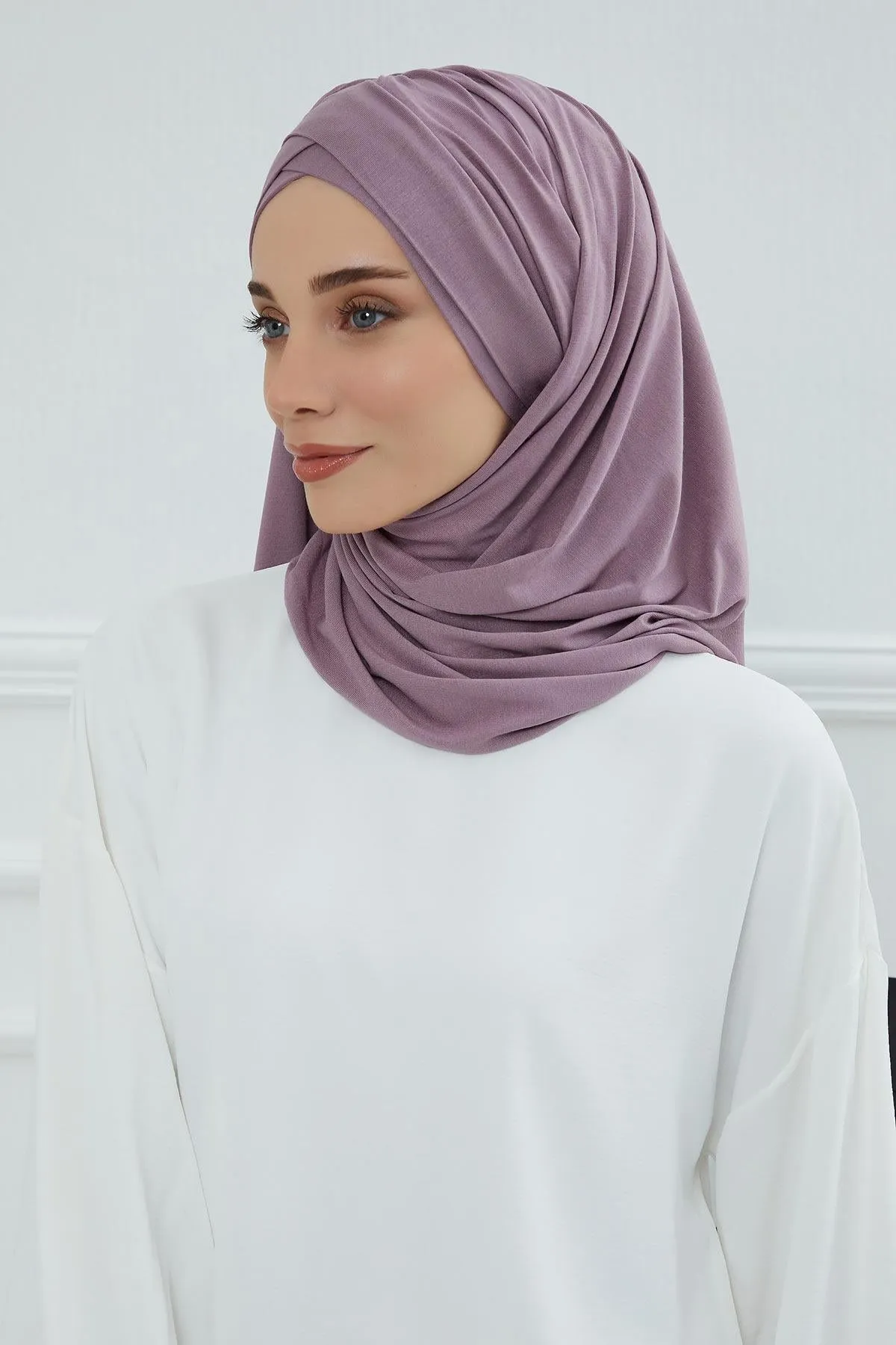 Comfortable Cross Stitched Jersey Shawl Practical Cotton Hijab for Women, Front Cross-Stitched Shirred Jersey Hijab Shawl,CPS-45