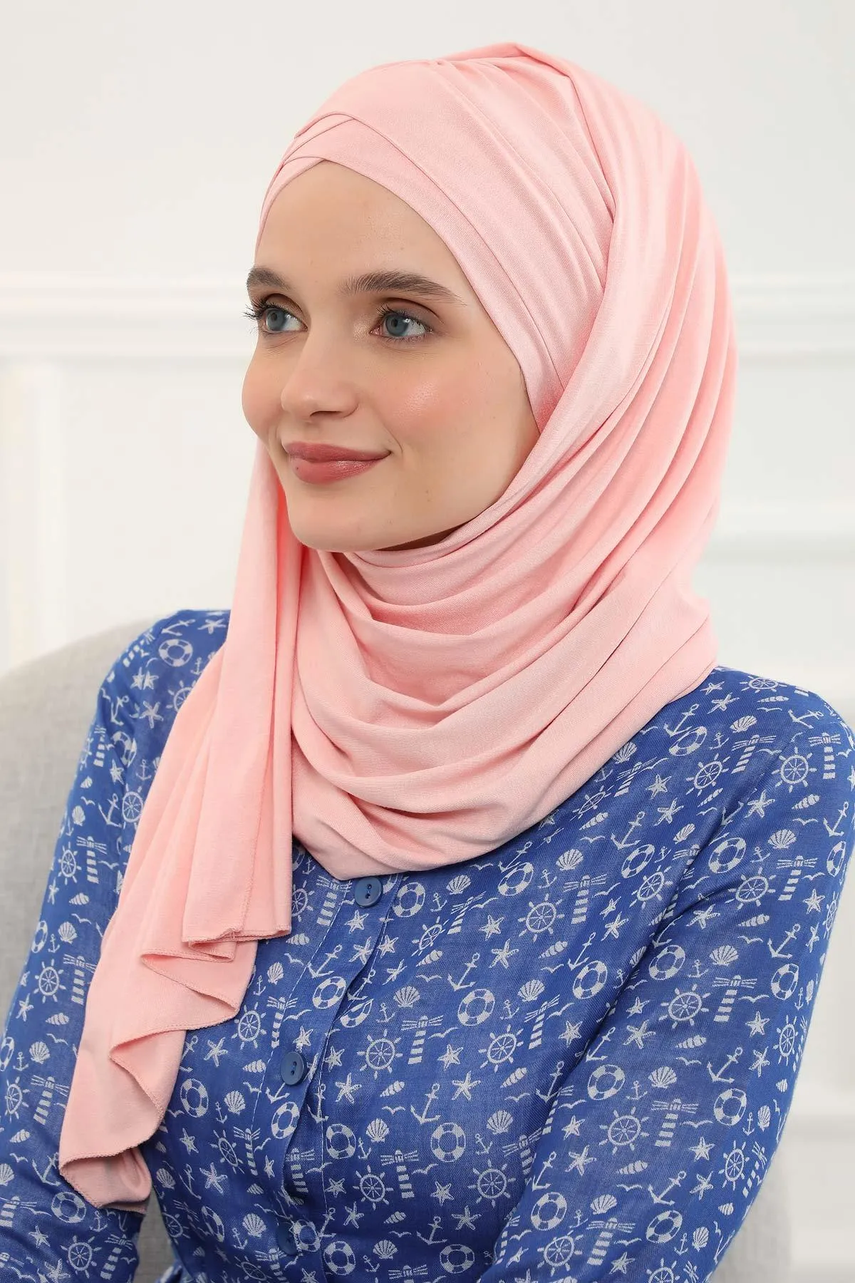 Comfortable Cross Stitched Jersey Shawl Practical Cotton Hijab for Women, Front Cross-Stitched Shirred Jersey Hijab Shawl,CPS-45