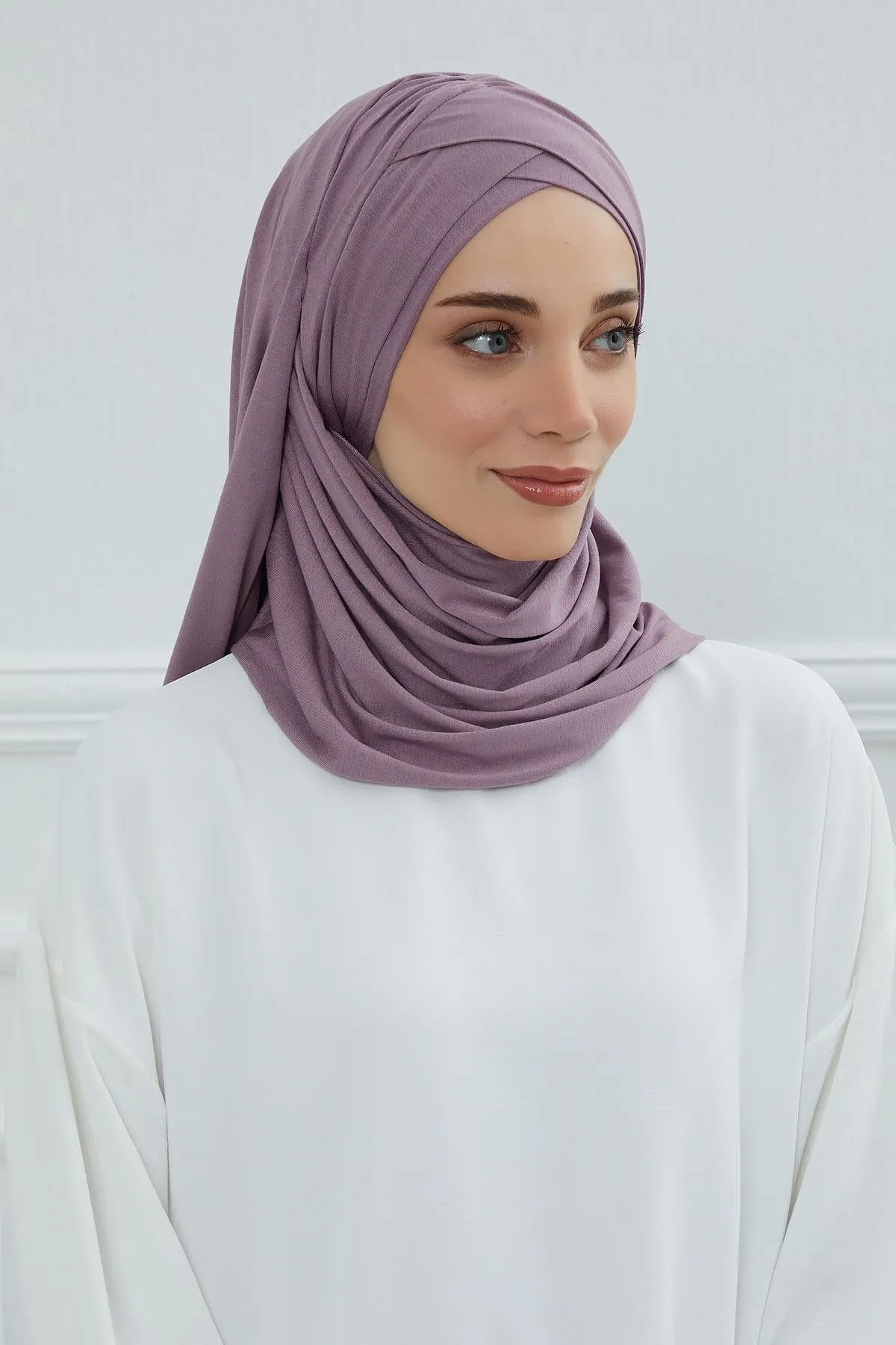 Comfortable Cross Stitched Jersey Shawl Practical Cotton Hijab for Women, Front Cross-Stitched Shirred Jersey Hijab Shawl,CPS-45