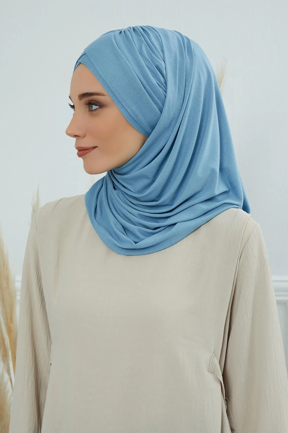 Comfortable Cross Stitched Jersey Shawl Practical Cotton Hijab for Women, Front Cross-Stitched Shirred Jersey Hijab Shawl,CPS-45