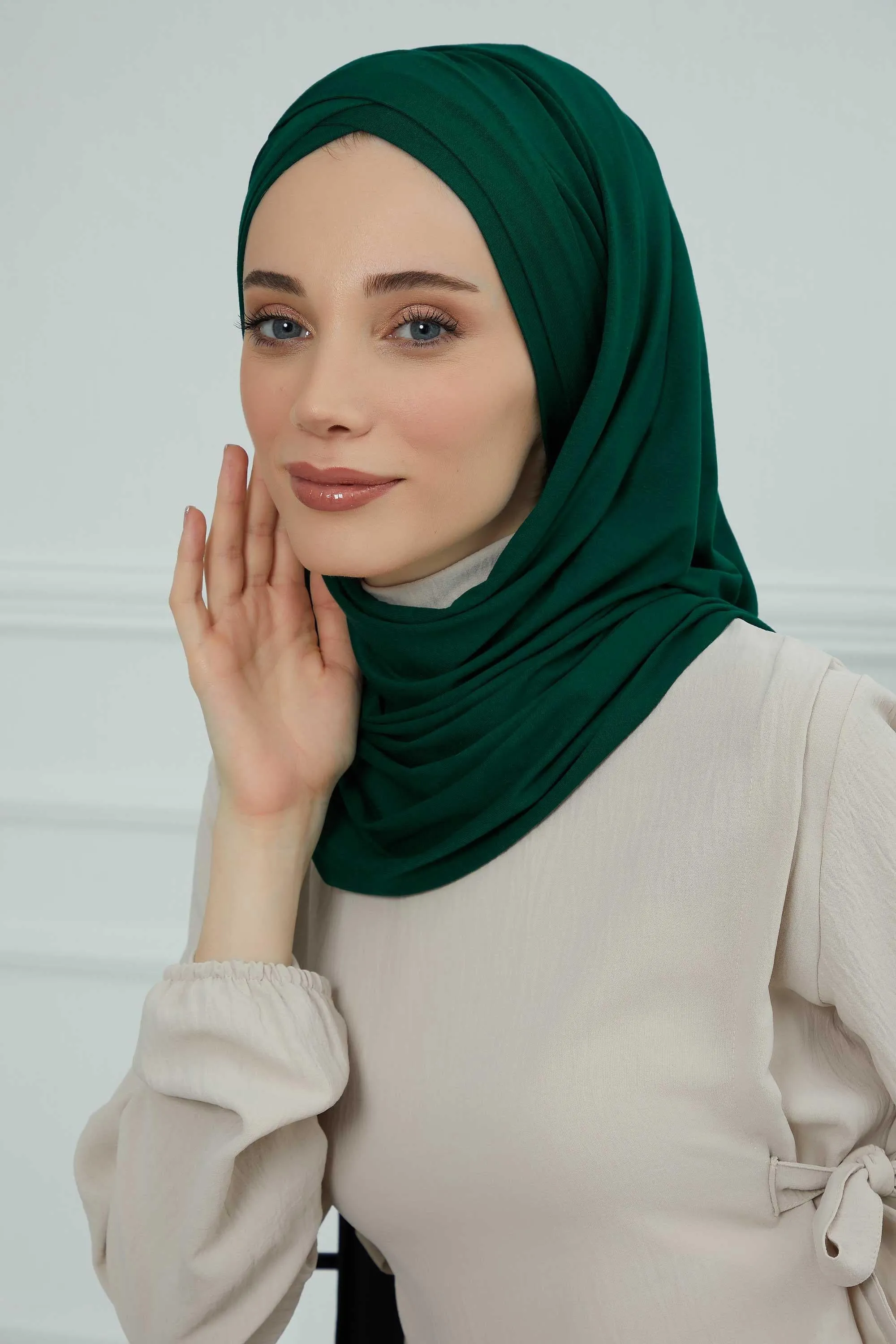 Comfortable Cross Stitched Jersey Shawl Practical Cotton Hijab for Women, Front Cross-Stitched Shirred Jersey Hijab Shawl,CPS-45