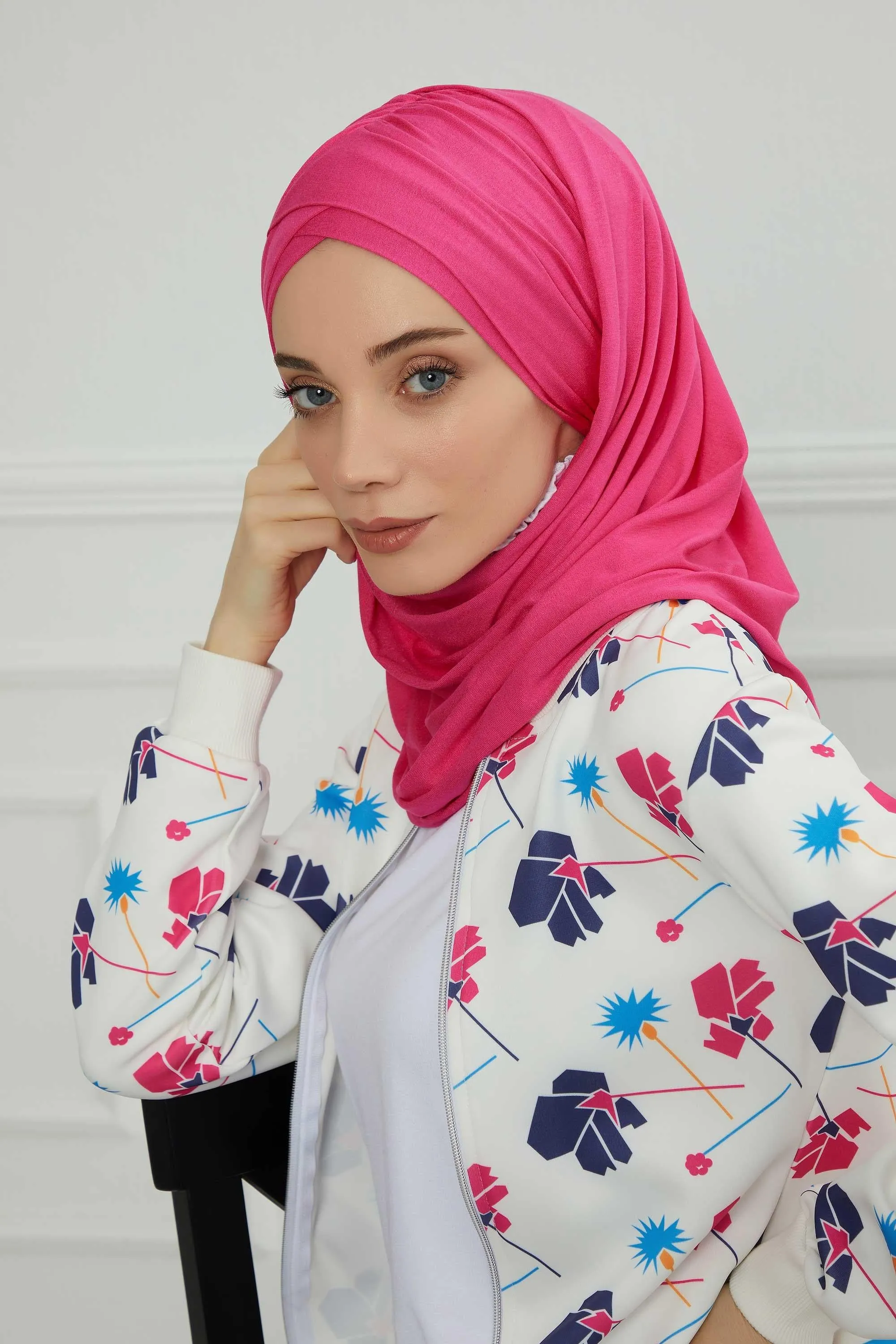 Comfortable Cross Stitched Jersey Shawl Practical Cotton Hijab for Women, Front Cross-Stitched Shirred Jersey Hijab Shawl,CPS-45