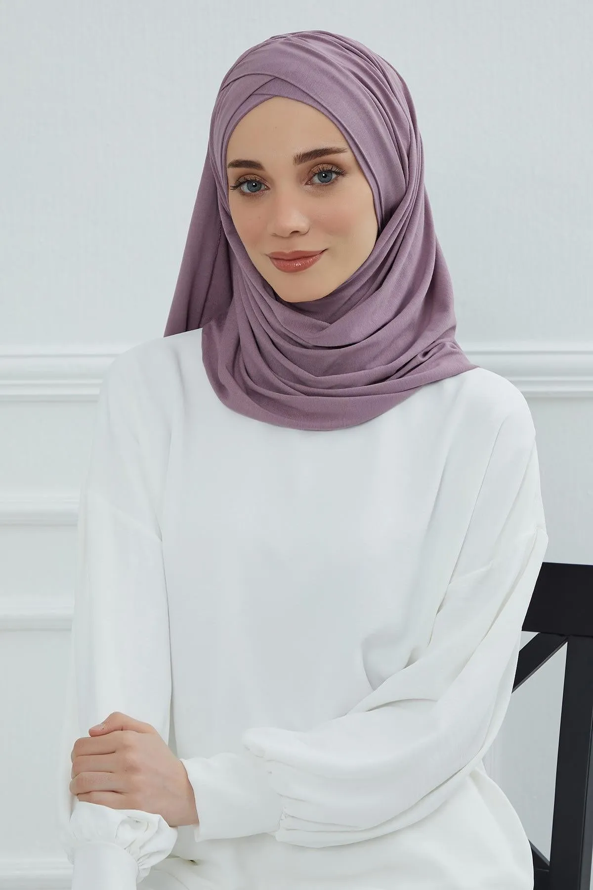 Comfortable Cross Stitched Jersey Shawl Practical Cotton Hijab for Women, Front Cross-Stitched Shirred Jersey Hijab Shawl,CPS-45