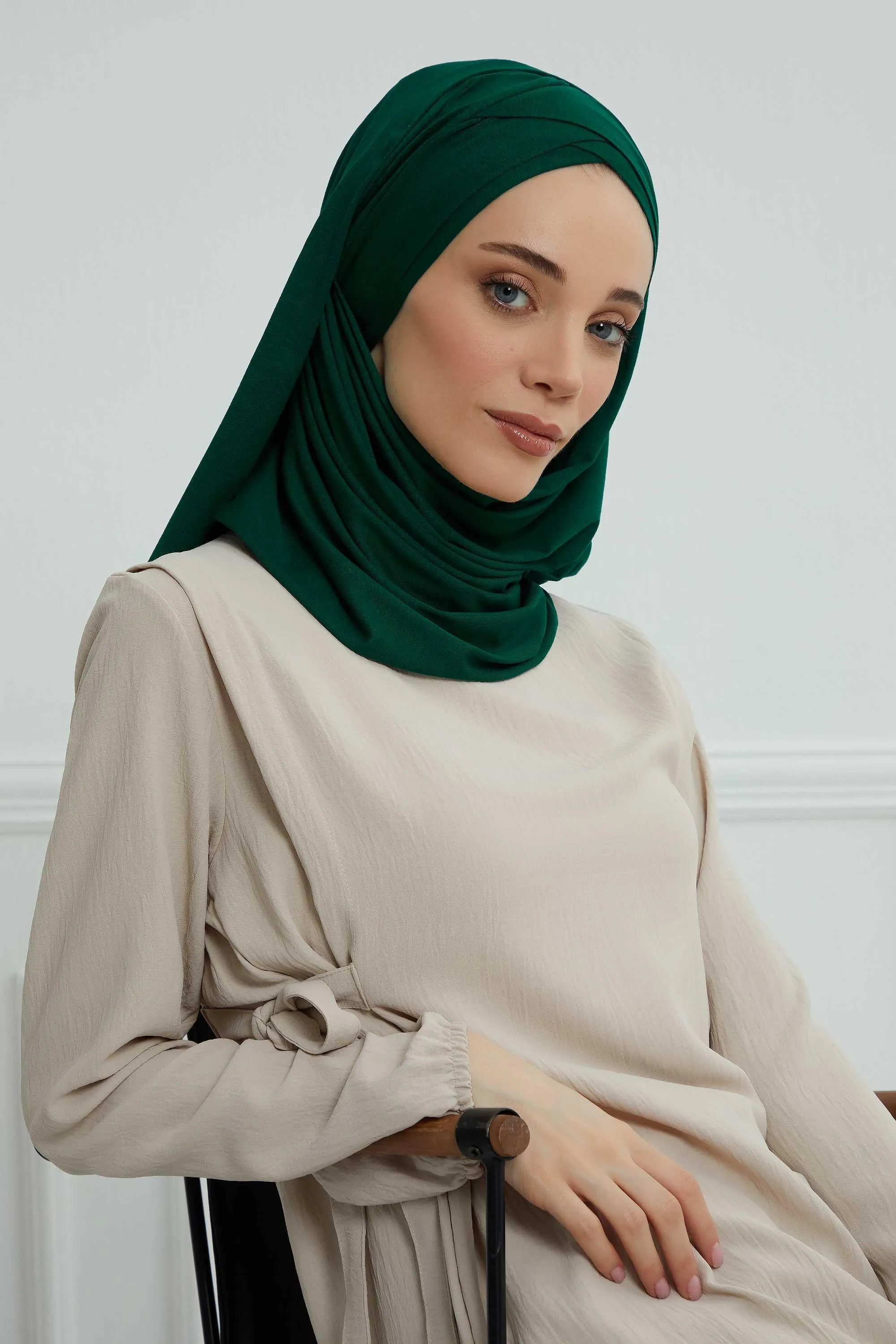 Comfortable Cross Stitched Jersey Shawl Practical Cotton Hijab for Women, Front Cross-Stitched Shirred Jersey Hijab Shawl,CPS-45