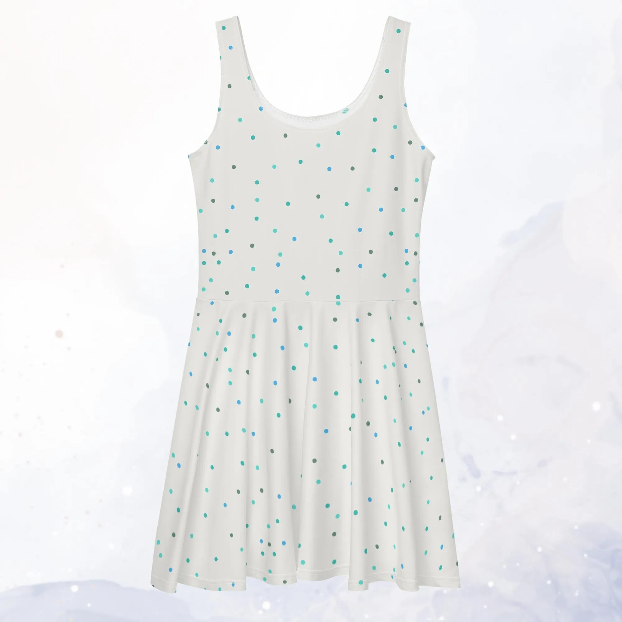 Cream and Blue Polka Dot Tank Top Skater Circle Dress