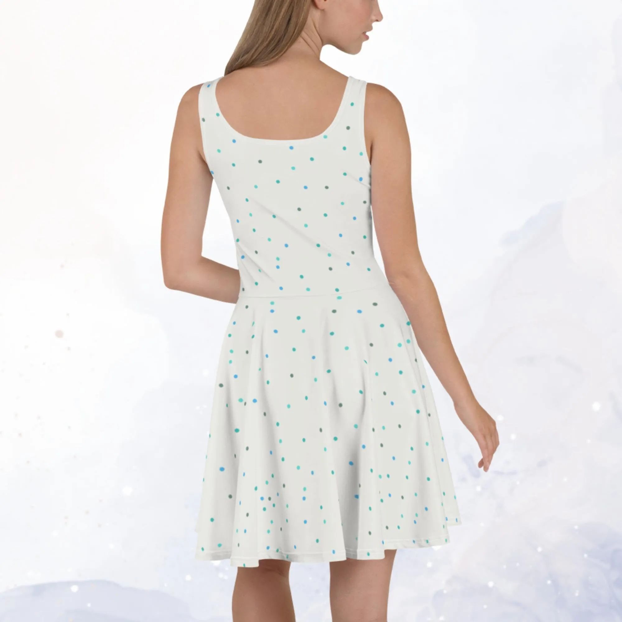 Cream and Blue Polka Dot Tank Top Skater Circle Dress