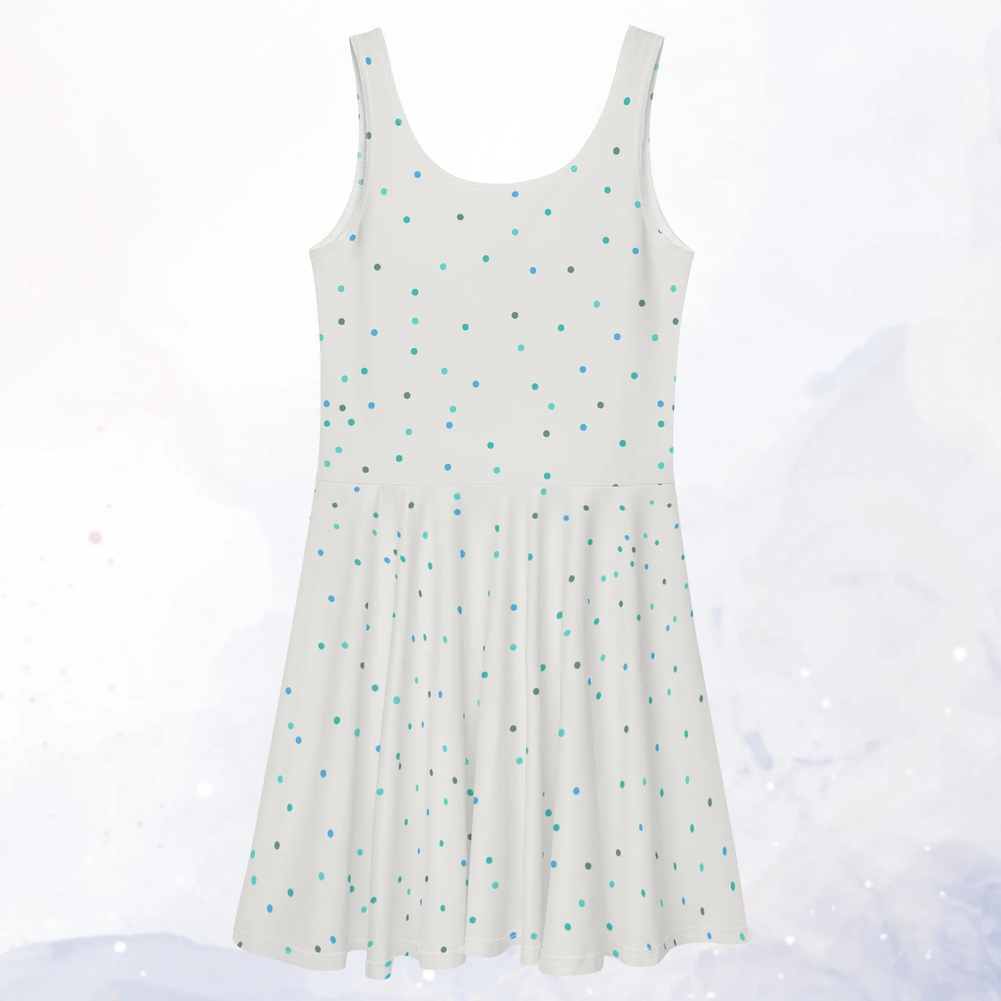 Cream and Blue Polka Dot Tank Top Skater Circle Dress