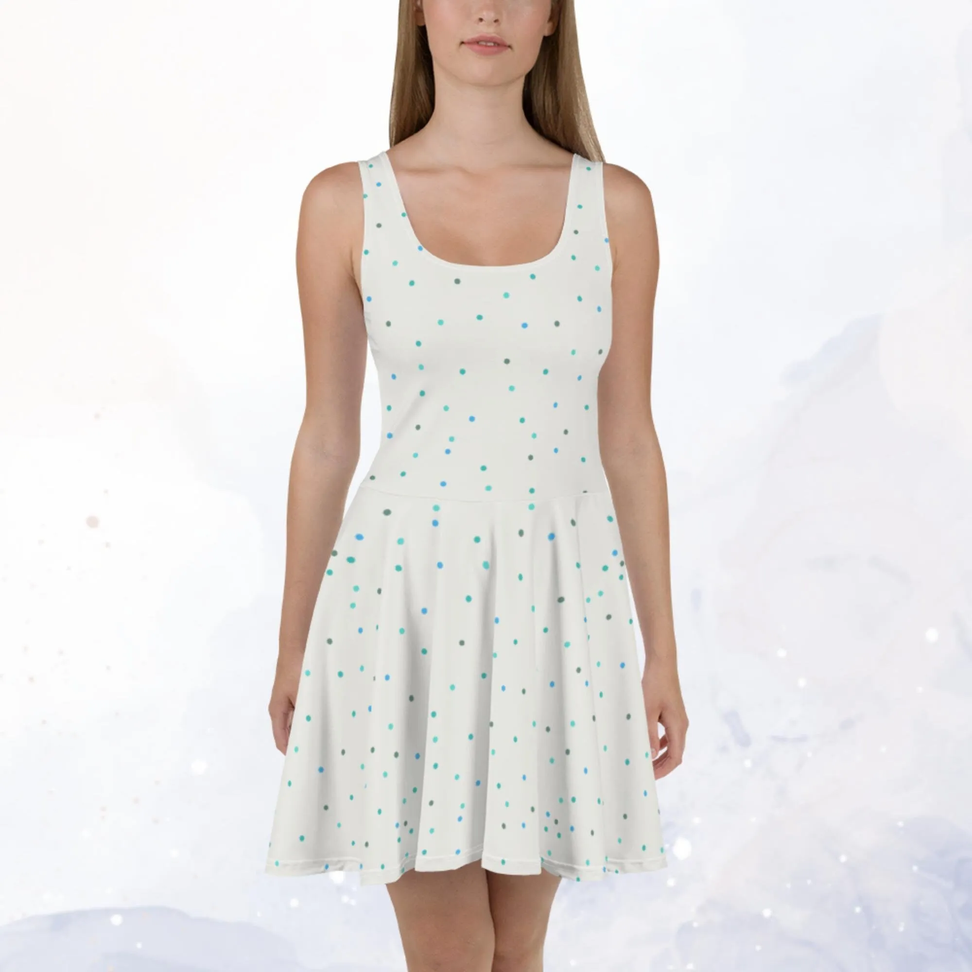 Cream and Blue Polka Dot Tank Top Skater Circle Dress