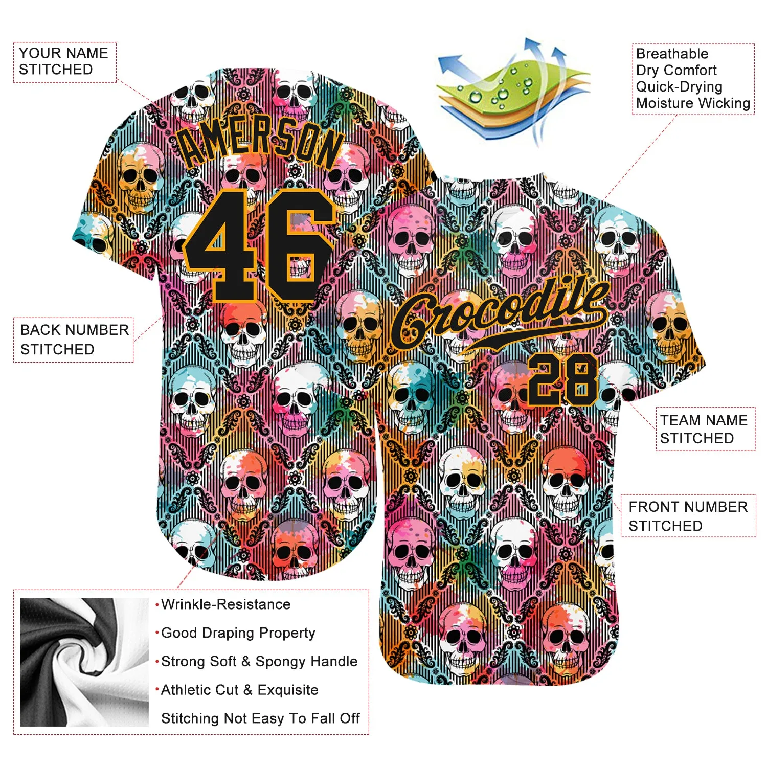 Custom 3D Pattern Halloween Skulls Authentic Baseball Jersey