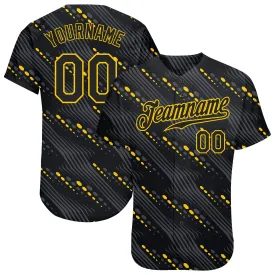 Custom Black Black-Gold 3D Pattern Design Authentic Baseball Jersey