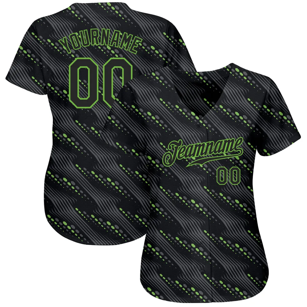 Custom Black Black-Neon Green 3D Pattern Design Authentic Baseball Jersey