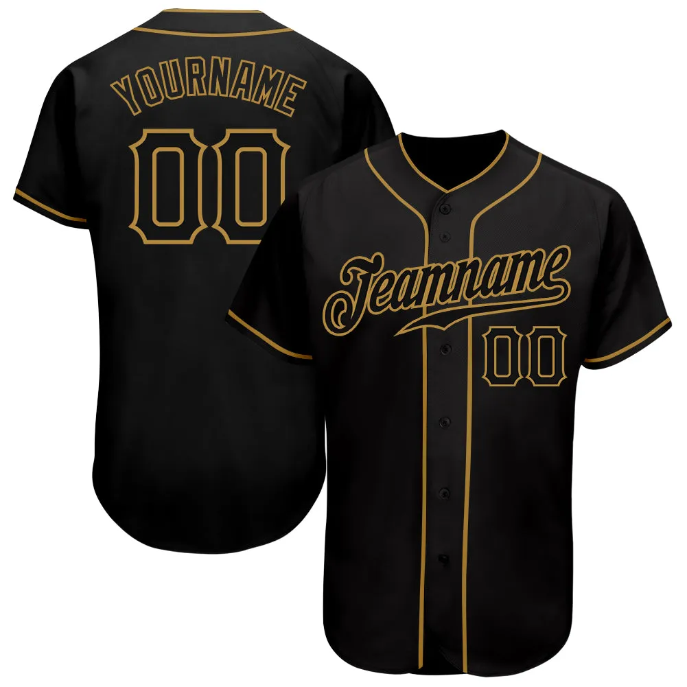 Custom Black Black-Old Gold Authentic Baseball Jersey