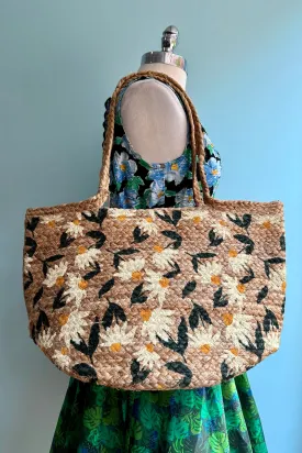 Daisy Painted Lucia Tote Bag with Braided Strap