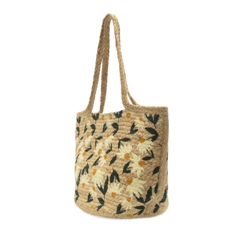 Daisy Painted Lucia Tote Bag with Braided Strap