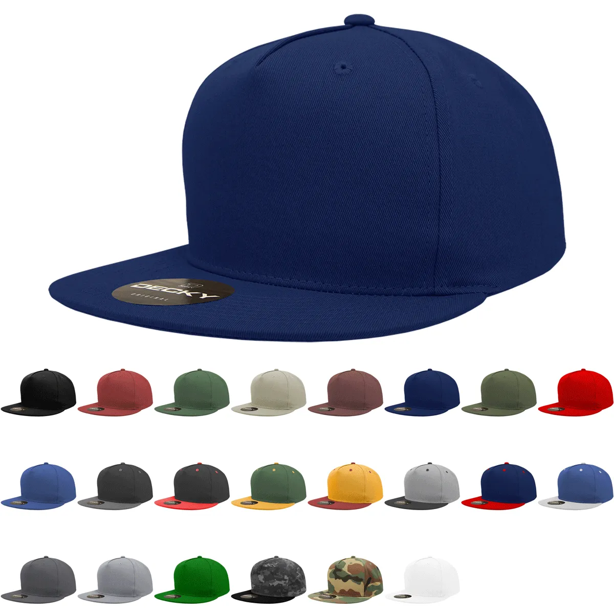 Decky 1064 5 Panel Flat Bill, Cotton Snapback Hats - CASE Pricing